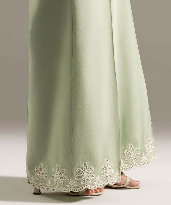 Embroidered Cotton Viscose Straight Pants