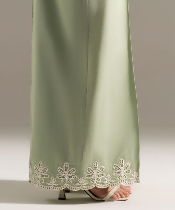 Embroidered Cotton Viscose Straight Pants