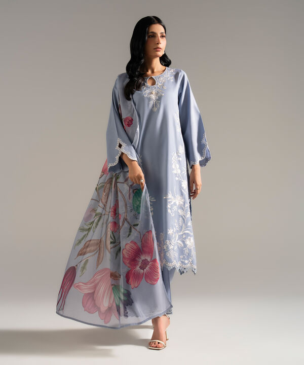 3 Piece - Embroidered Dobby Crepe Suit