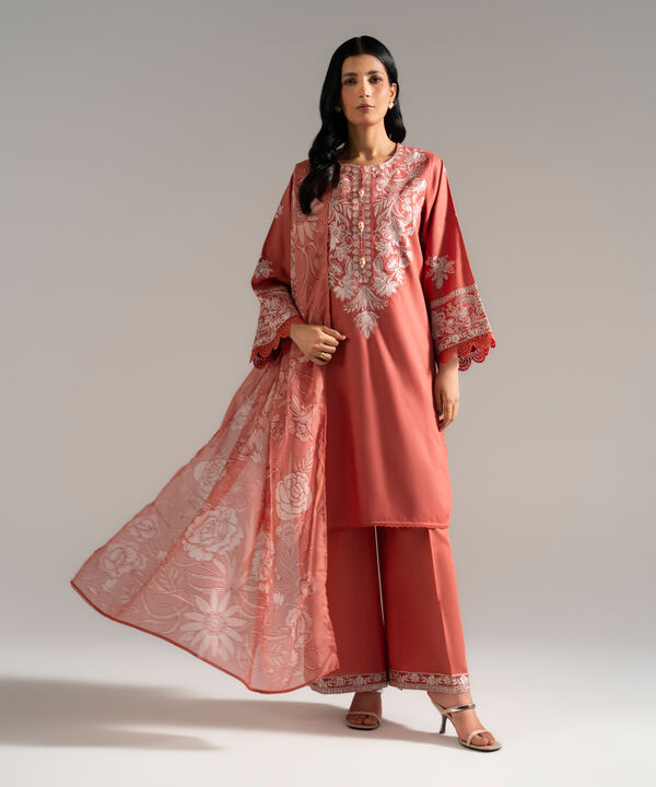 3 Piece - Embroidered Dobby Crepe Suit