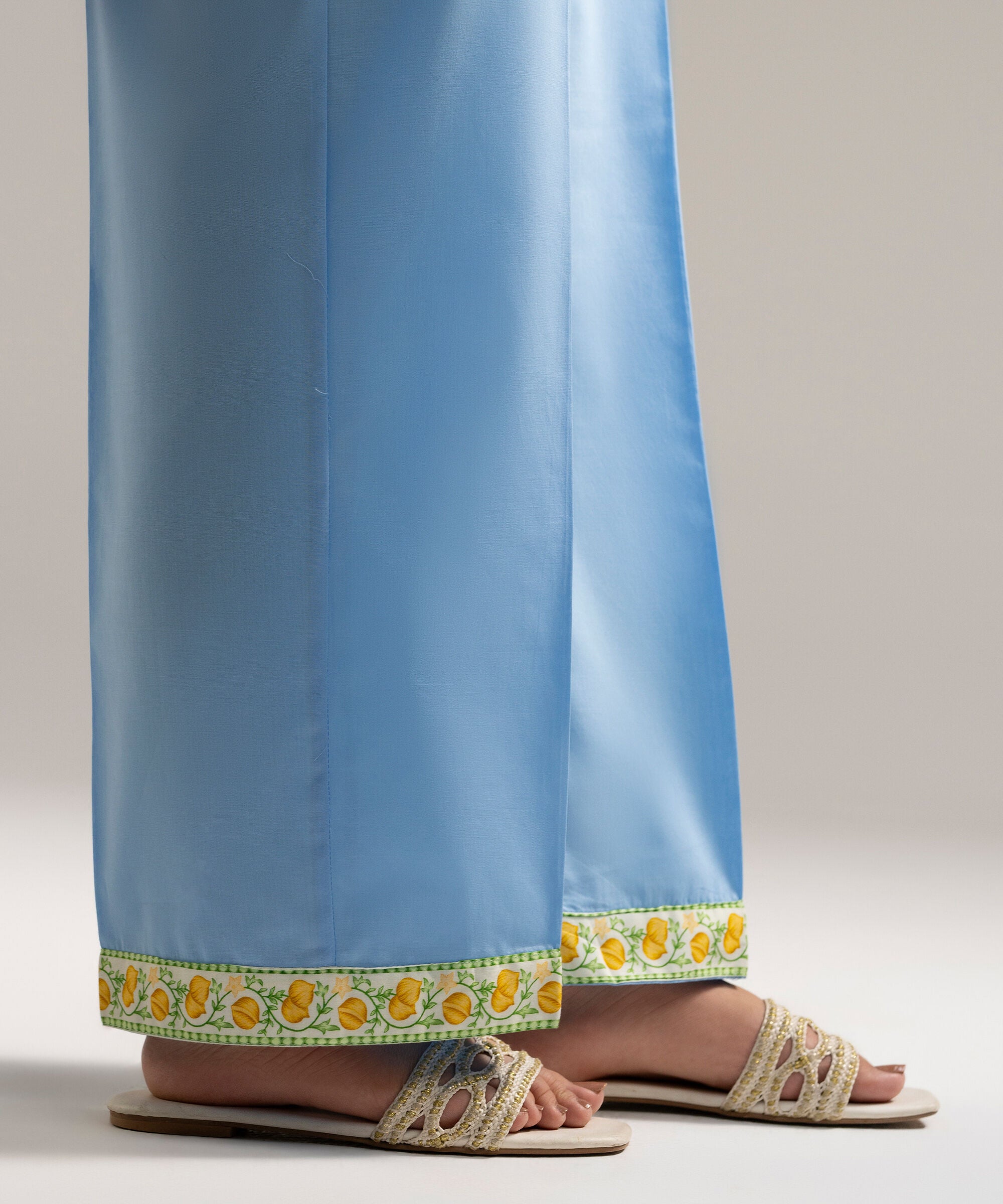Women's RTW Cambric Solid Blue Straight Pants