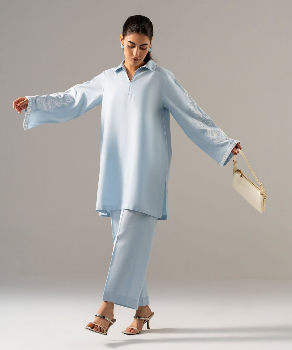 2 Piece - Embroidered Cotton Linen Suit PRW26SCSTV89