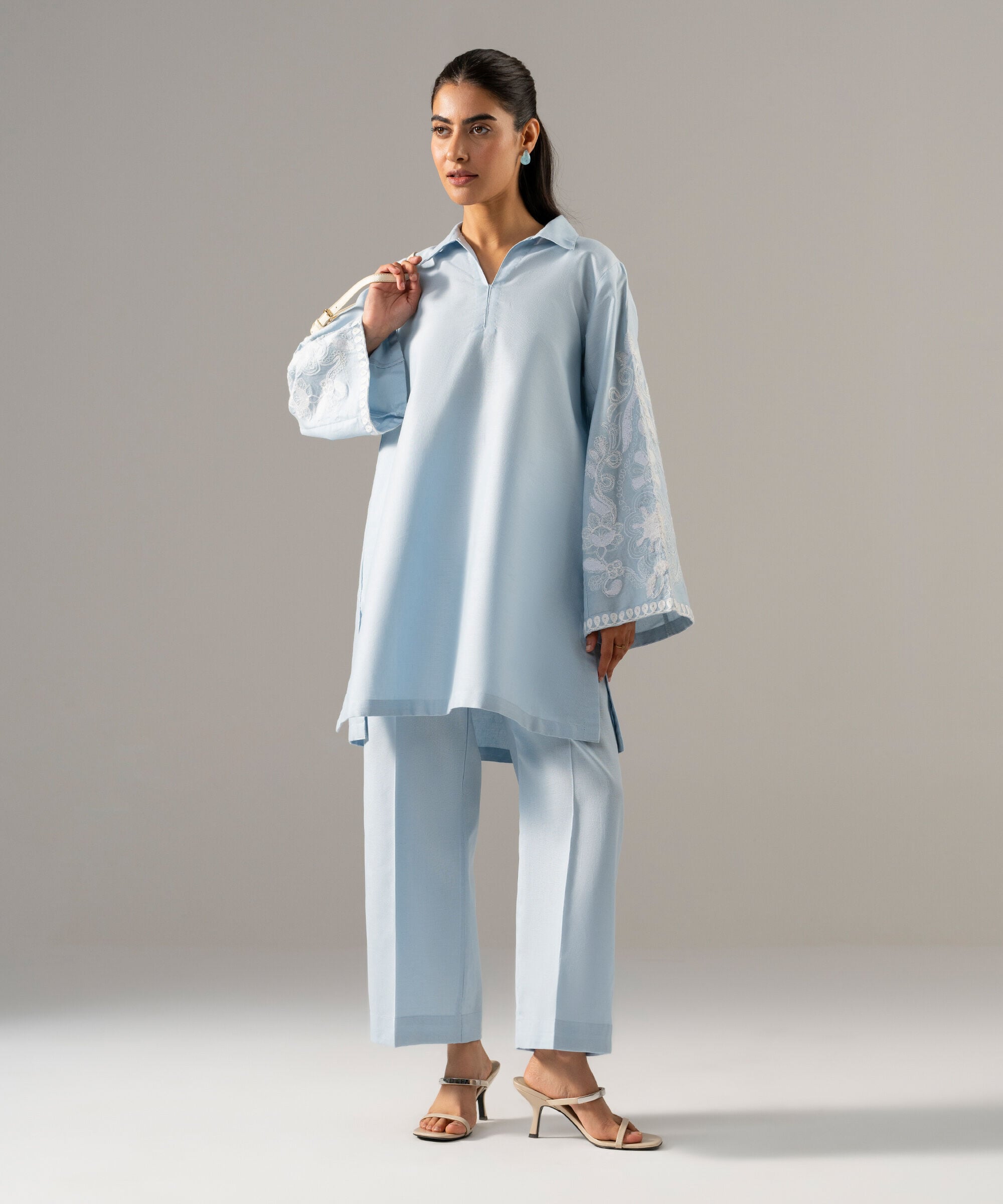 2 Piece - Embroidered Cotton Linen Suit PRW26SCSTV89