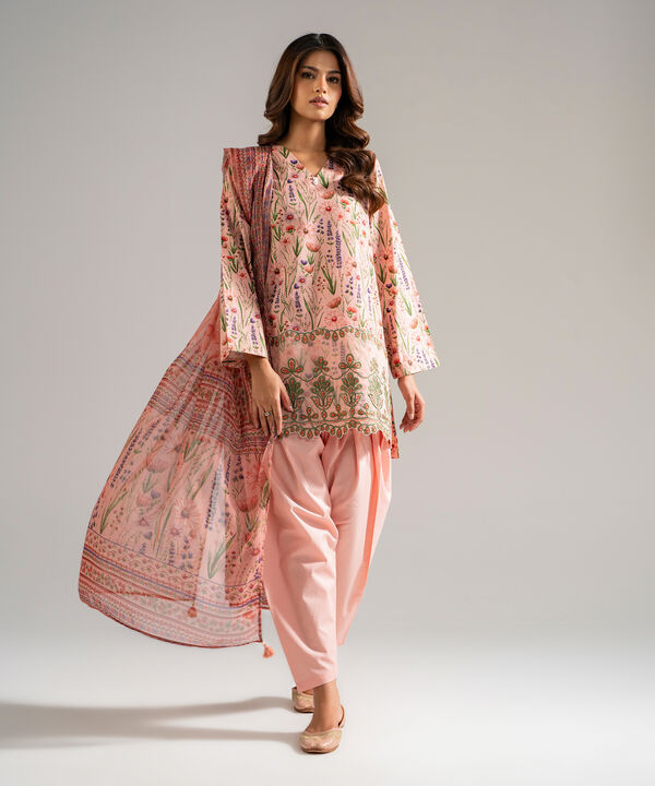 3 Piece - Embroidered Dobby Suit