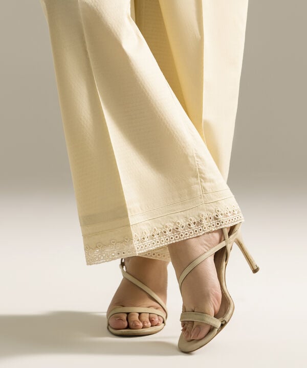 Embroidered Dobby Straight Pants
