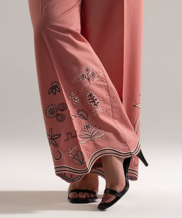 Embroidered Dobby Straight Pants