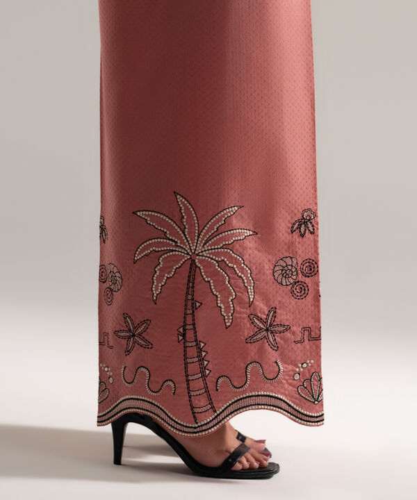 Embroidered Dobby Straight Pants