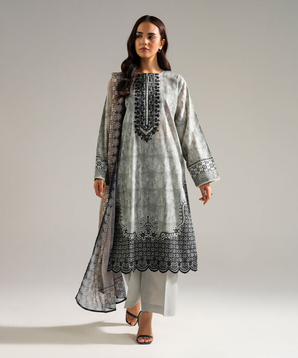 3 Piece - Embroidered Dobby Suit