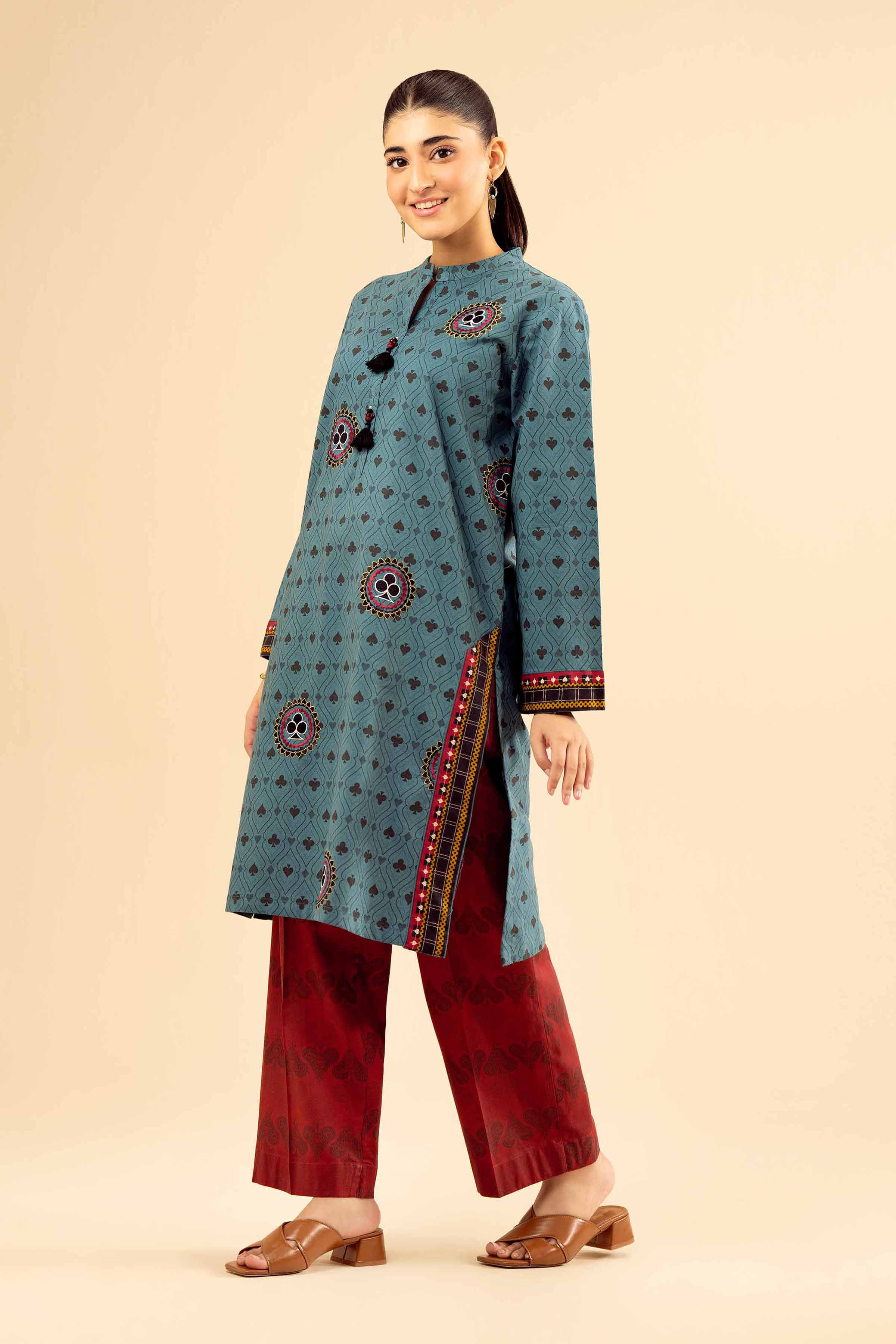 2 Piece - Printed Embroidered Suit - PW25-13