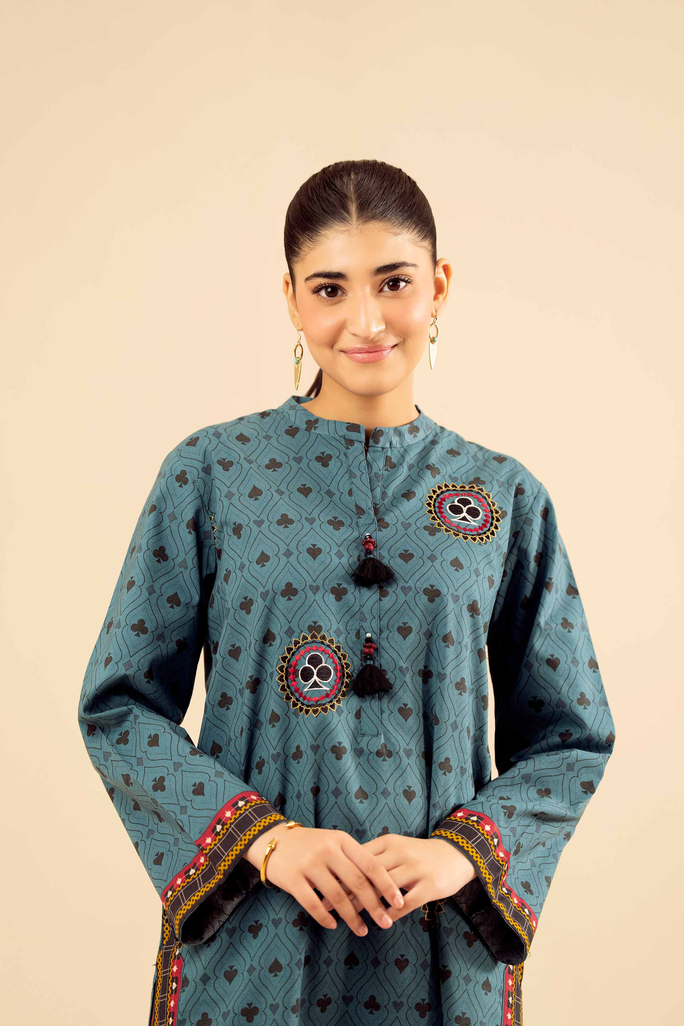 2 Piece - Printed Embroidered Suit - PW25-13