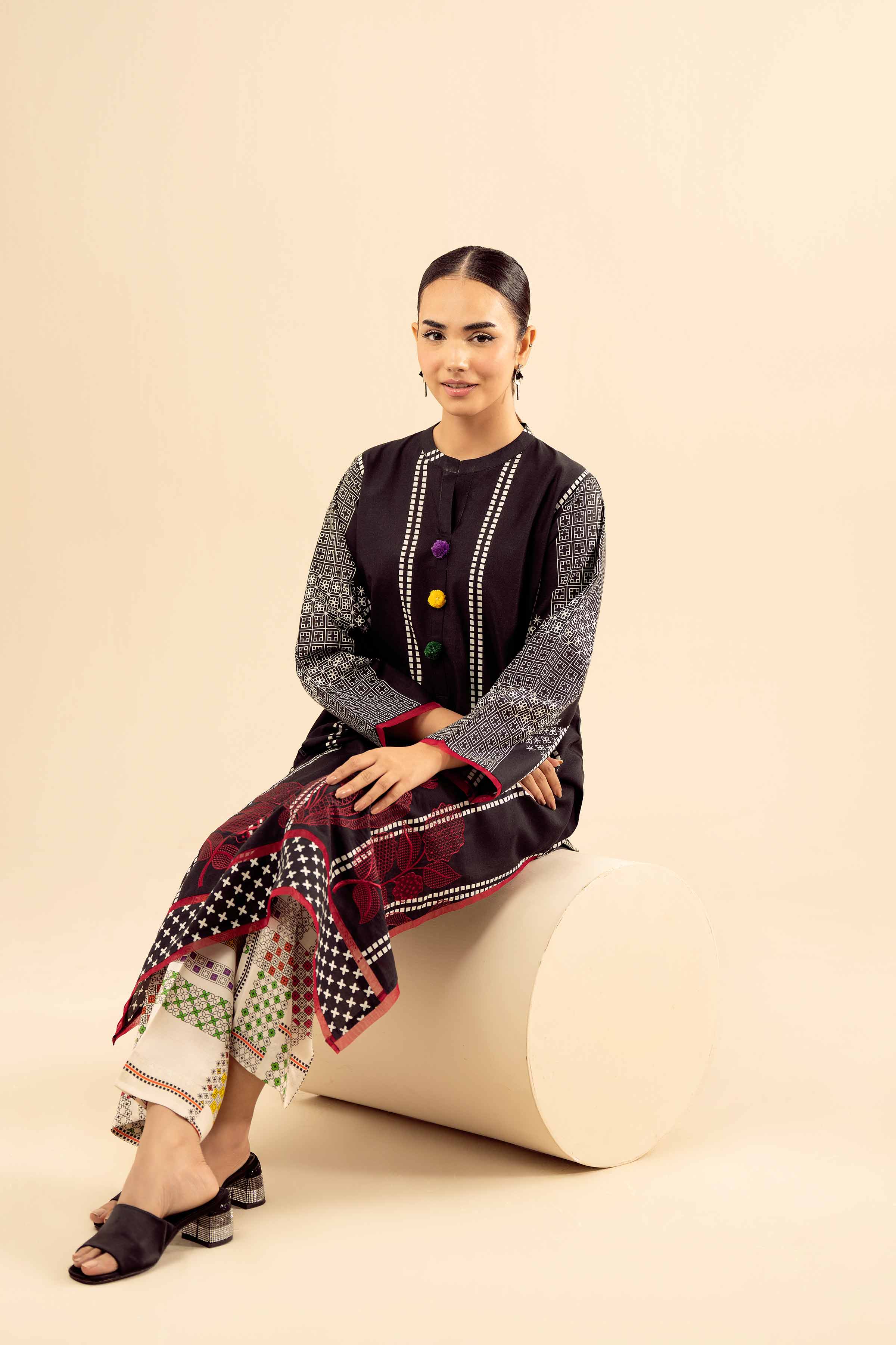 2 Piece - Printed Embroidered Suit - PW25-209