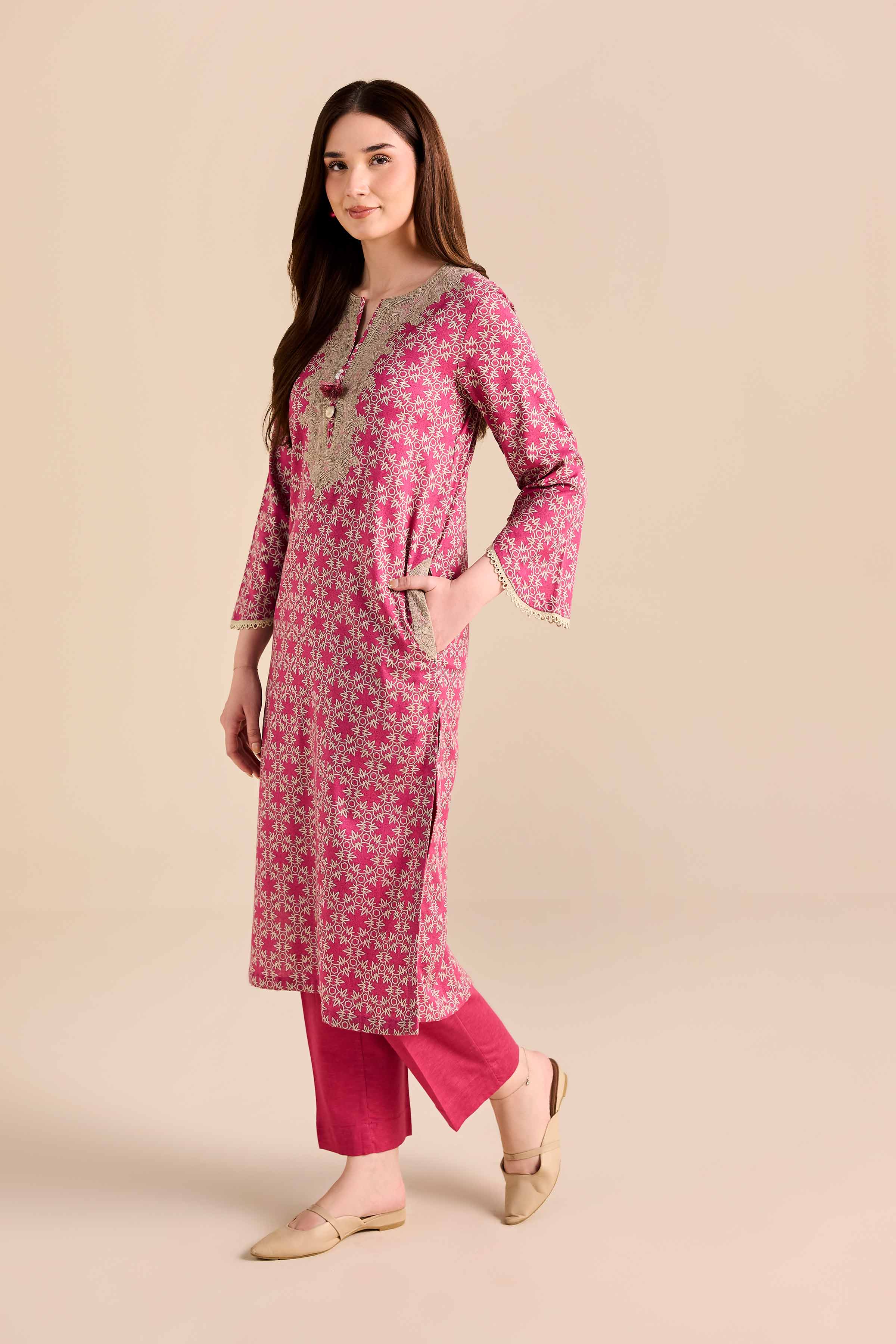 2 Piece - Printed Embroidered Suit - PW25-217
