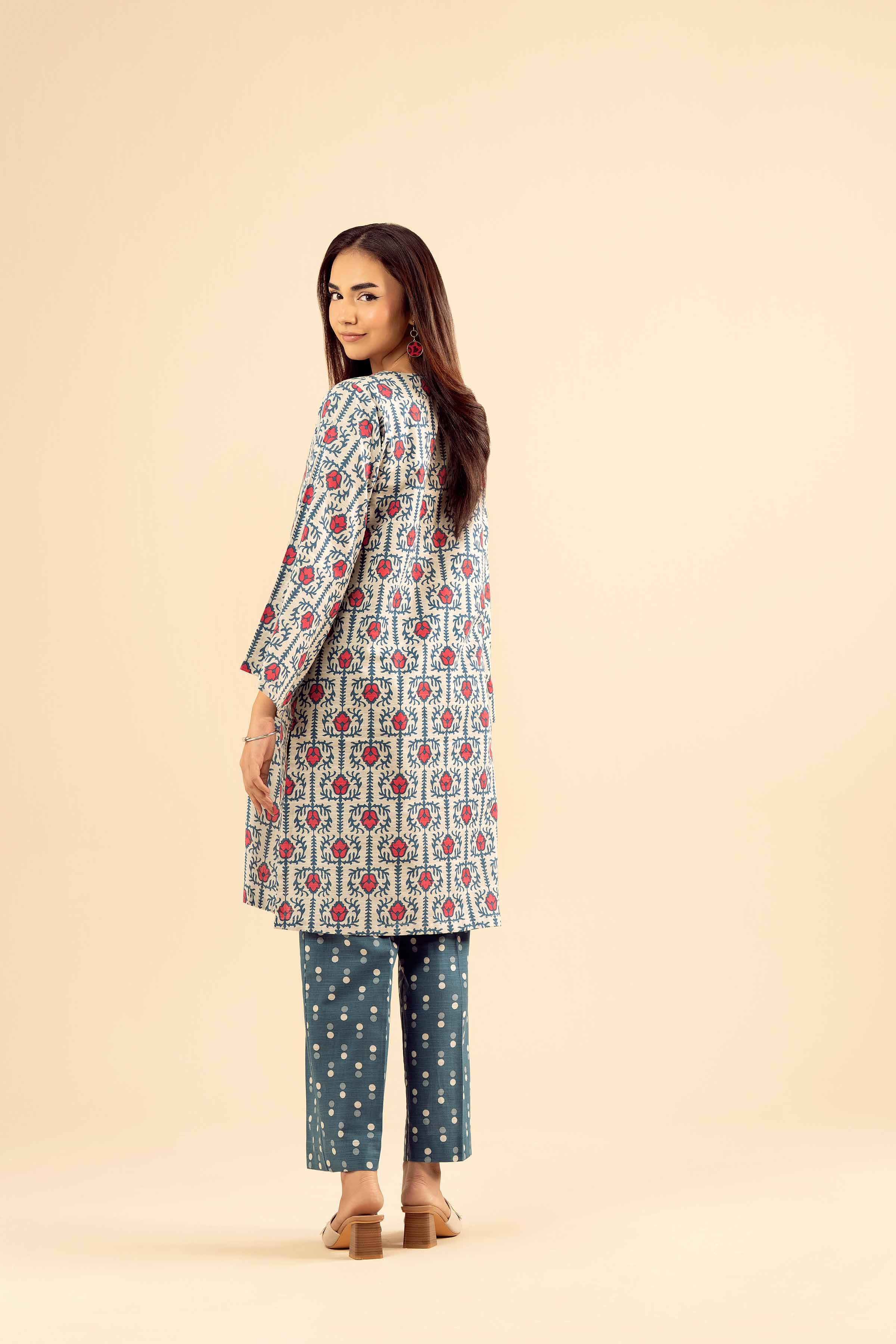 2 Piece - Printed Embroidered Suit - PW25-227