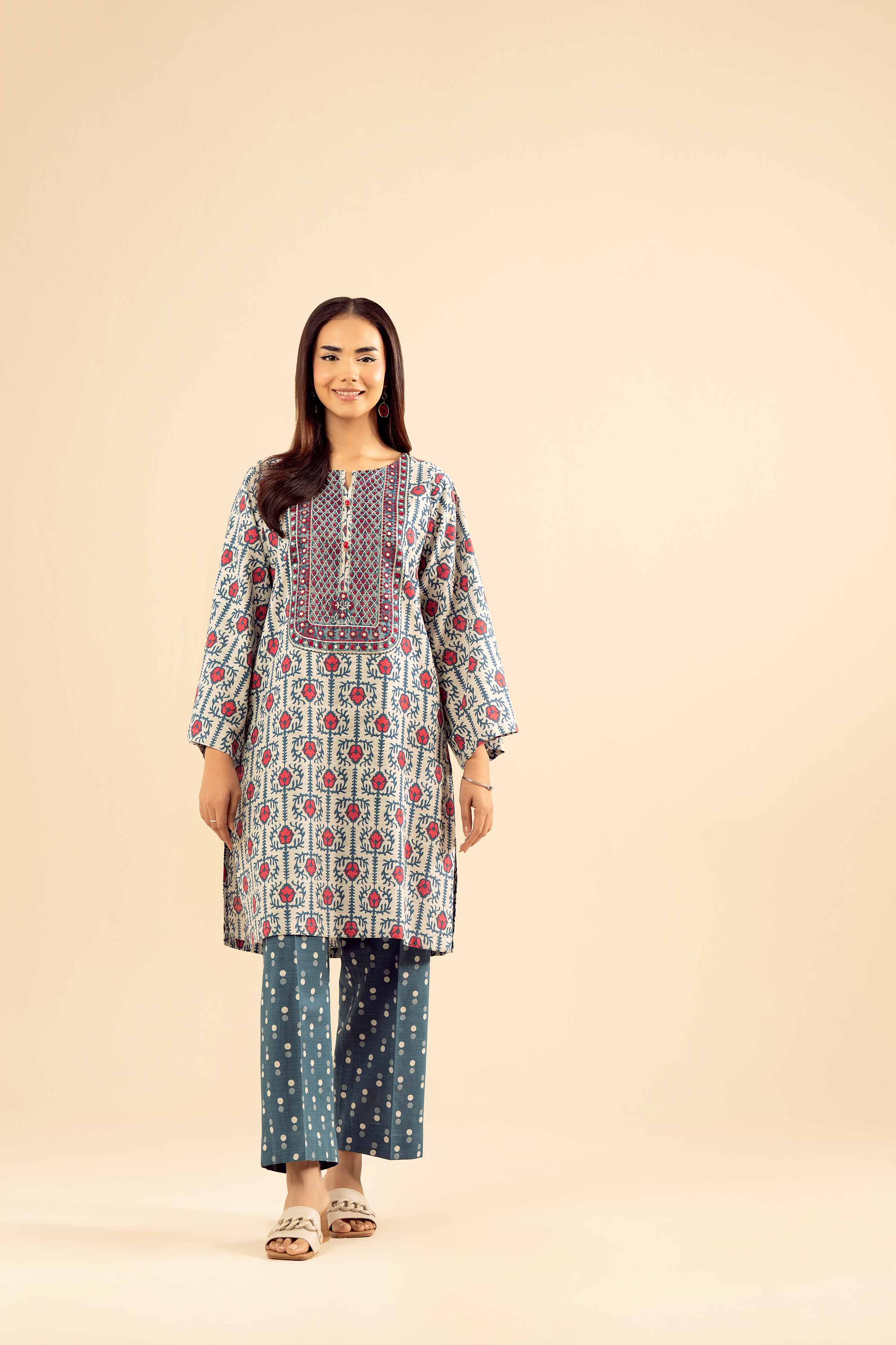 2 Piece - Printed Embroidered Suit - PW25-227