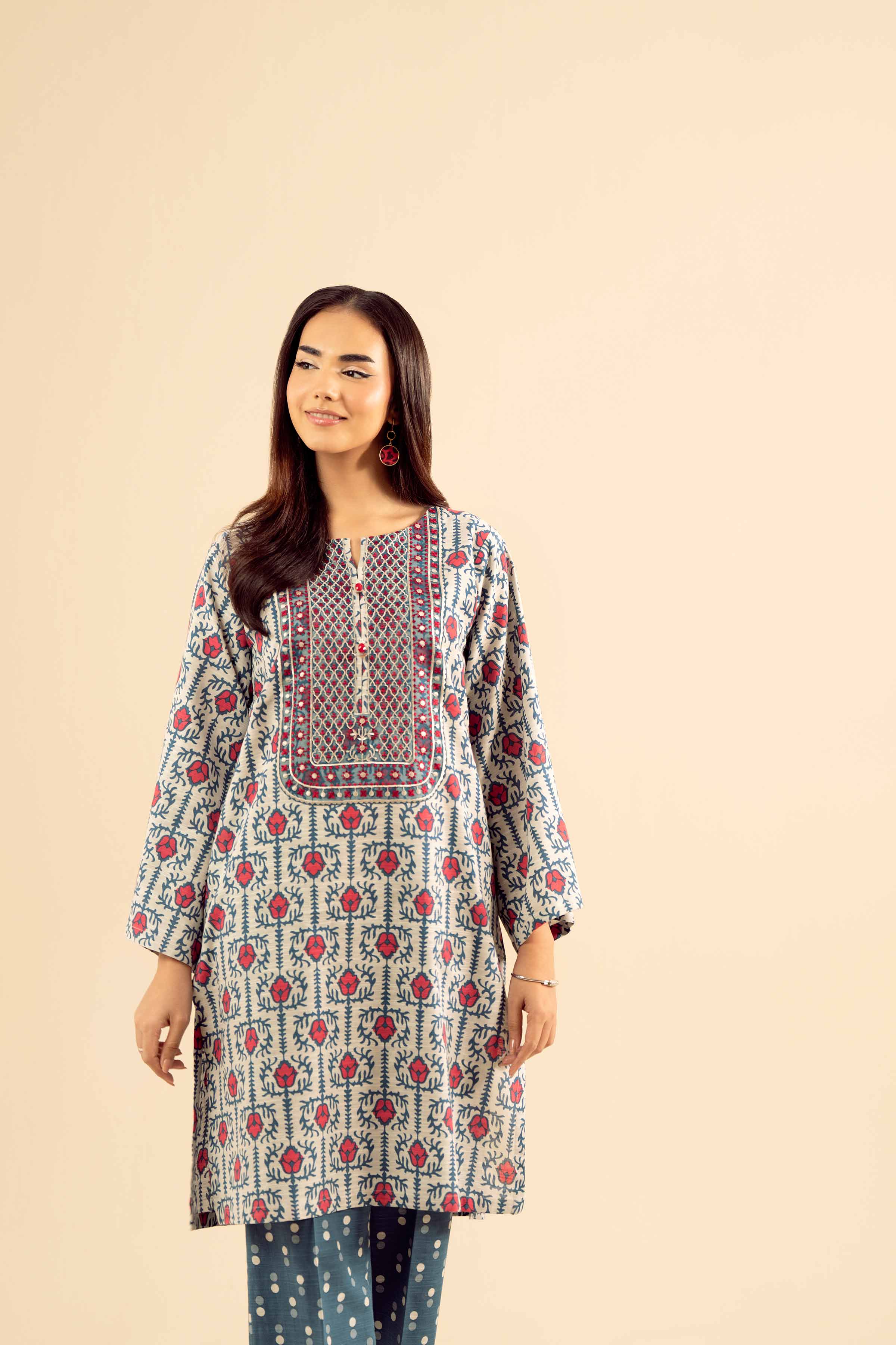 2 Piece - Printed Embroidered Suit - PW25-227