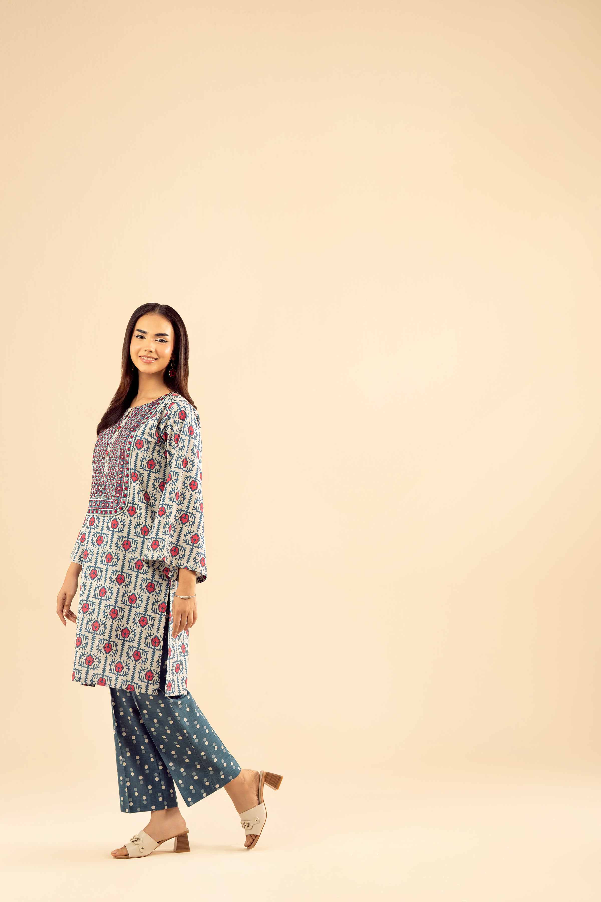 2 Piece - Printed Embroidered Suit - PW25-227