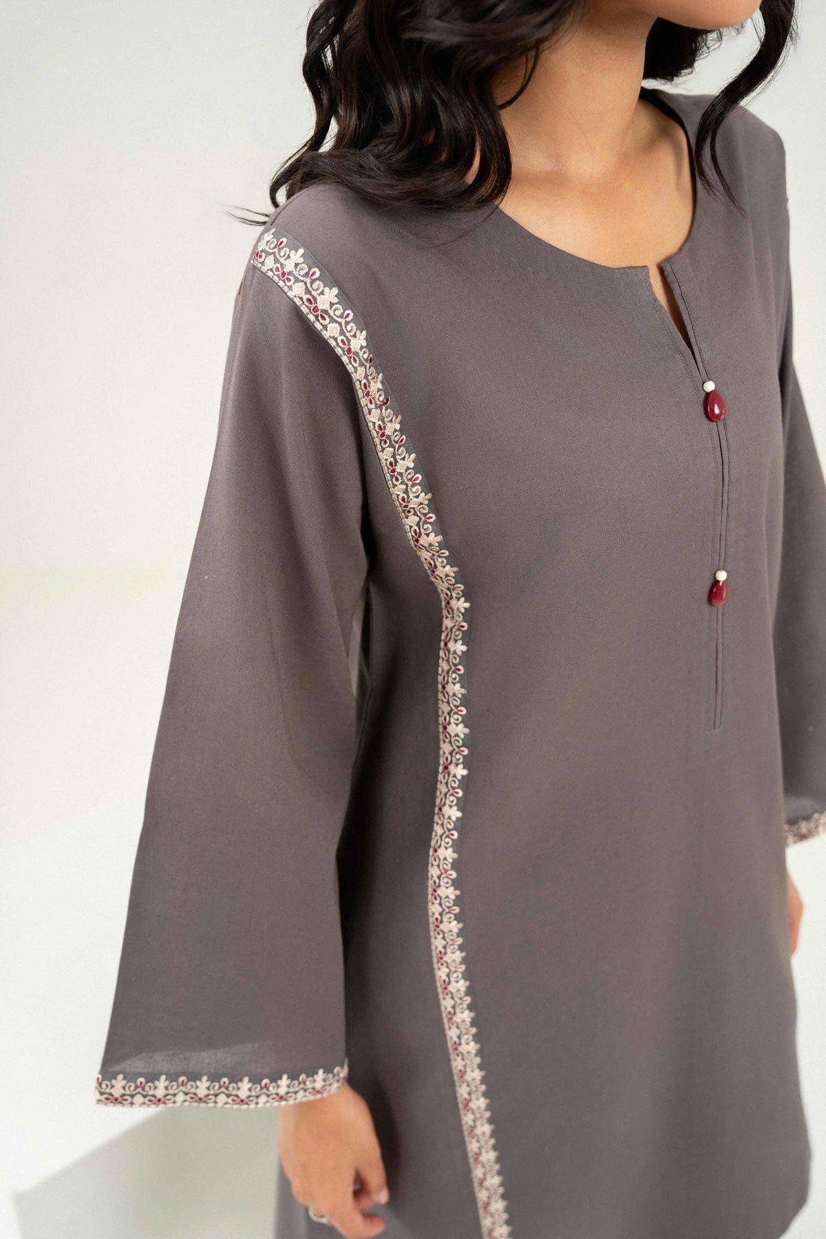 Dark Grey 2 Piece - Embroidered Suit - PW25-242