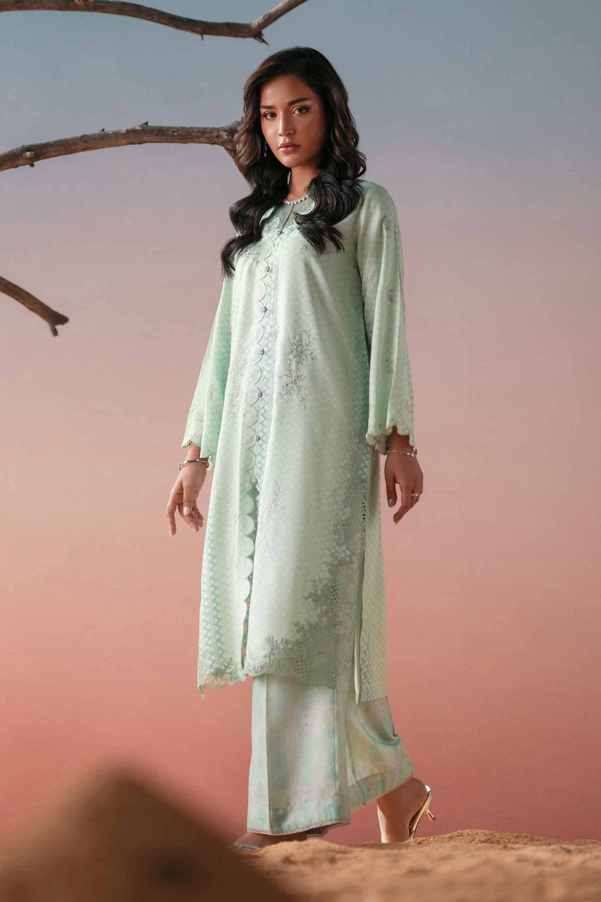 2 Piece - Printed Embroidered Suit - PW25-259