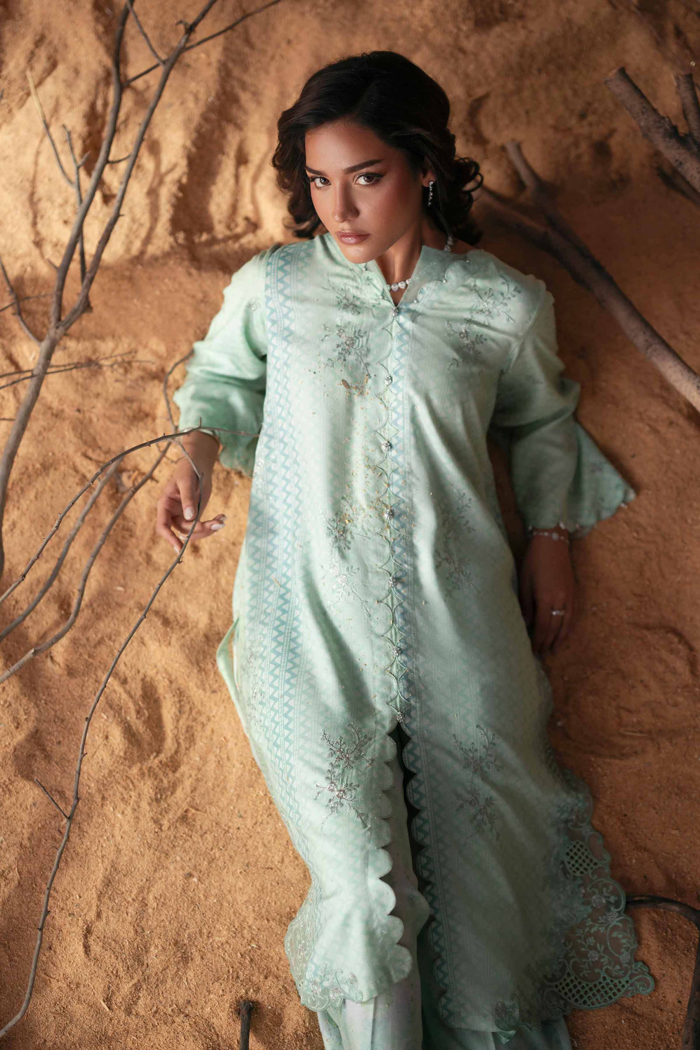 2 Piece - Printed Embroidered Suit - PW25-259