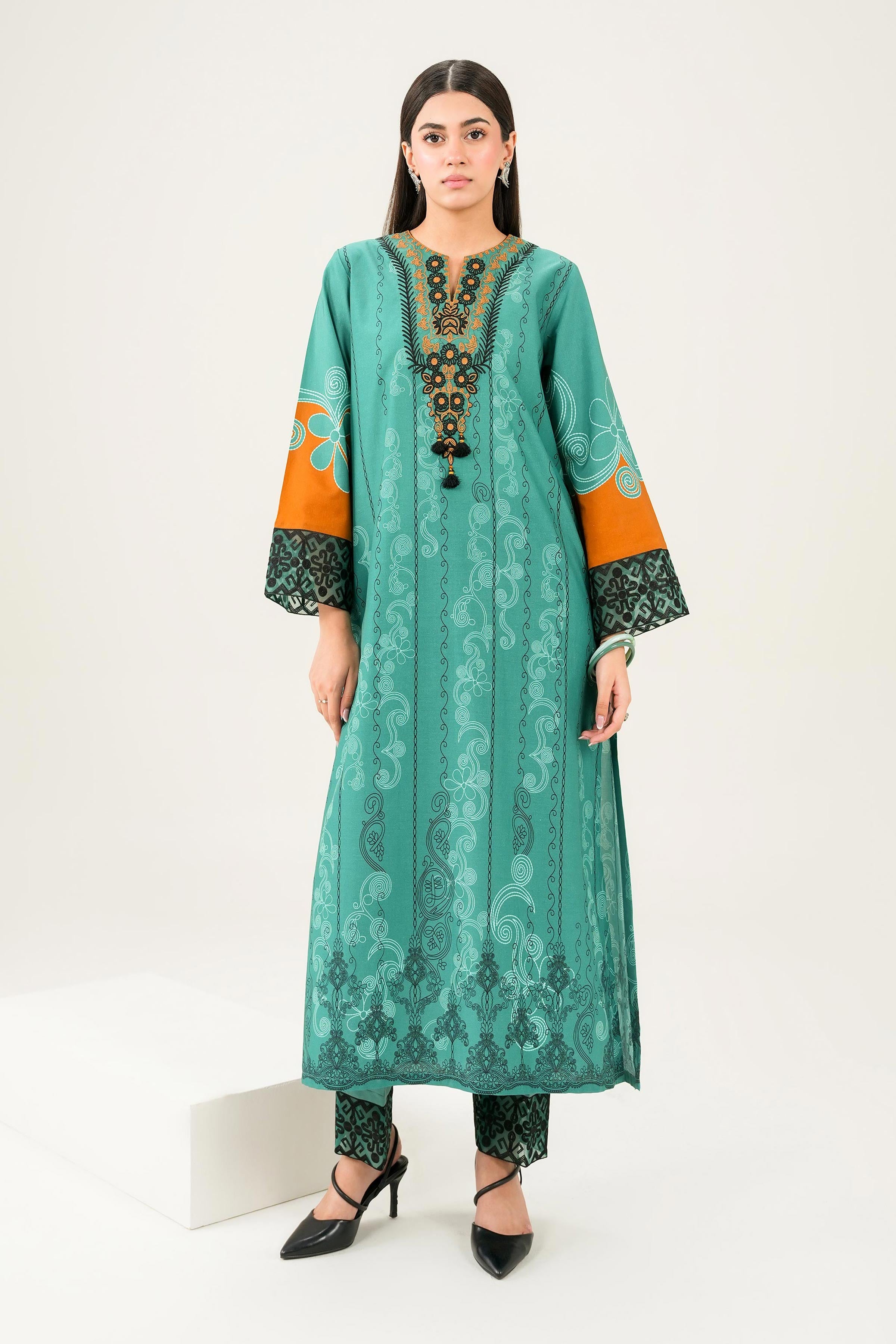 2 Piece - Printed Embroidered Suit - PW25-279