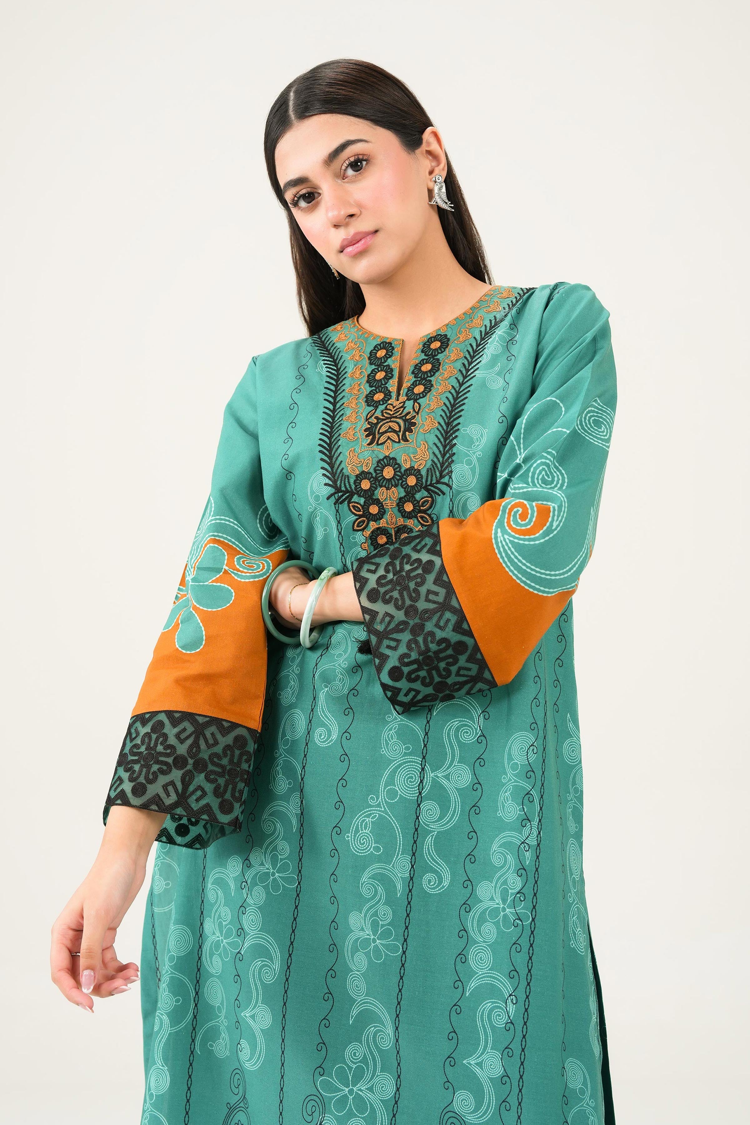 2 Piece - Printed Embroidered Suit - PW25-279