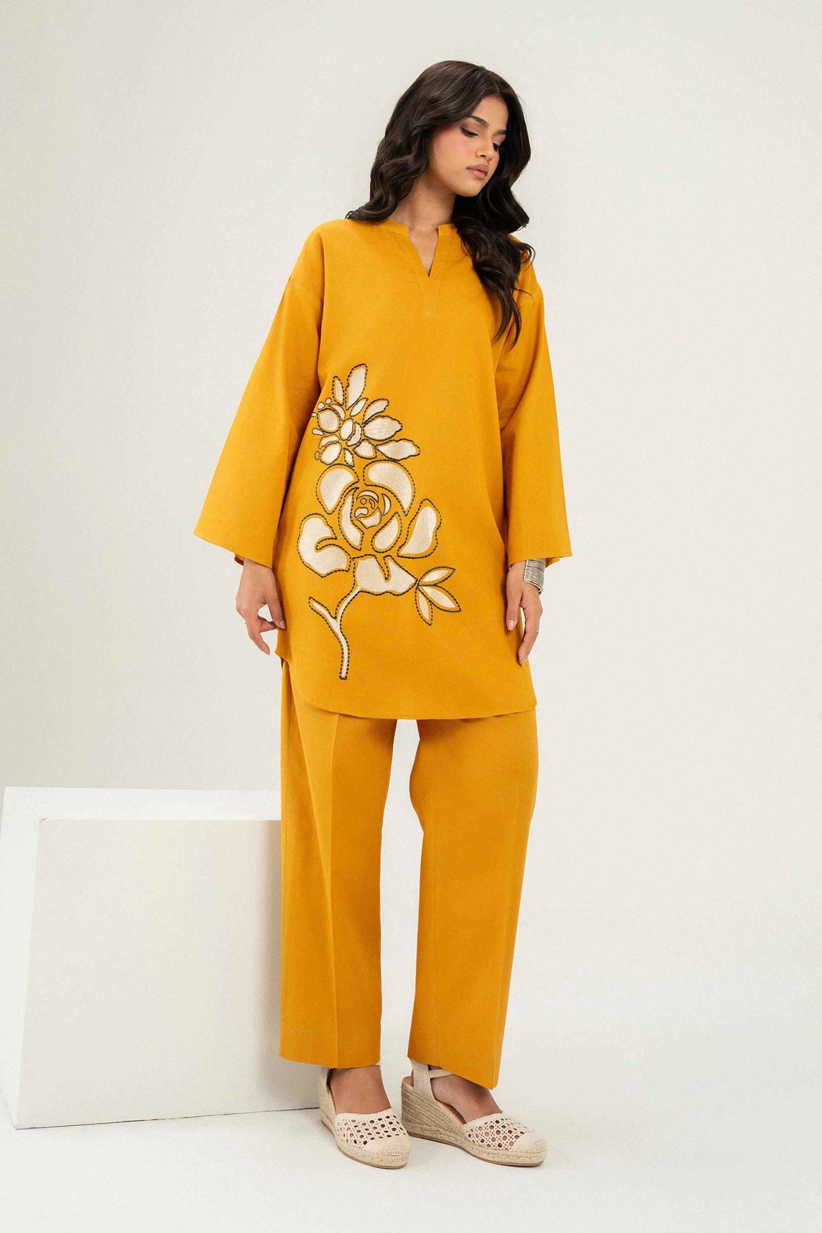 Mustard 2 Piece - Embroidered Suit - PW25-295