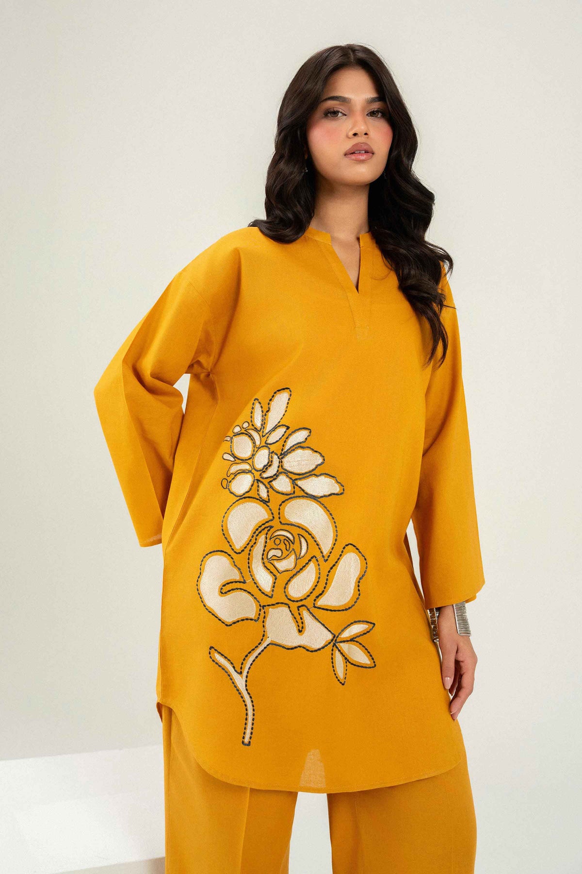 Mustard 2 Piece - Embroidered Suit - PW25-295
