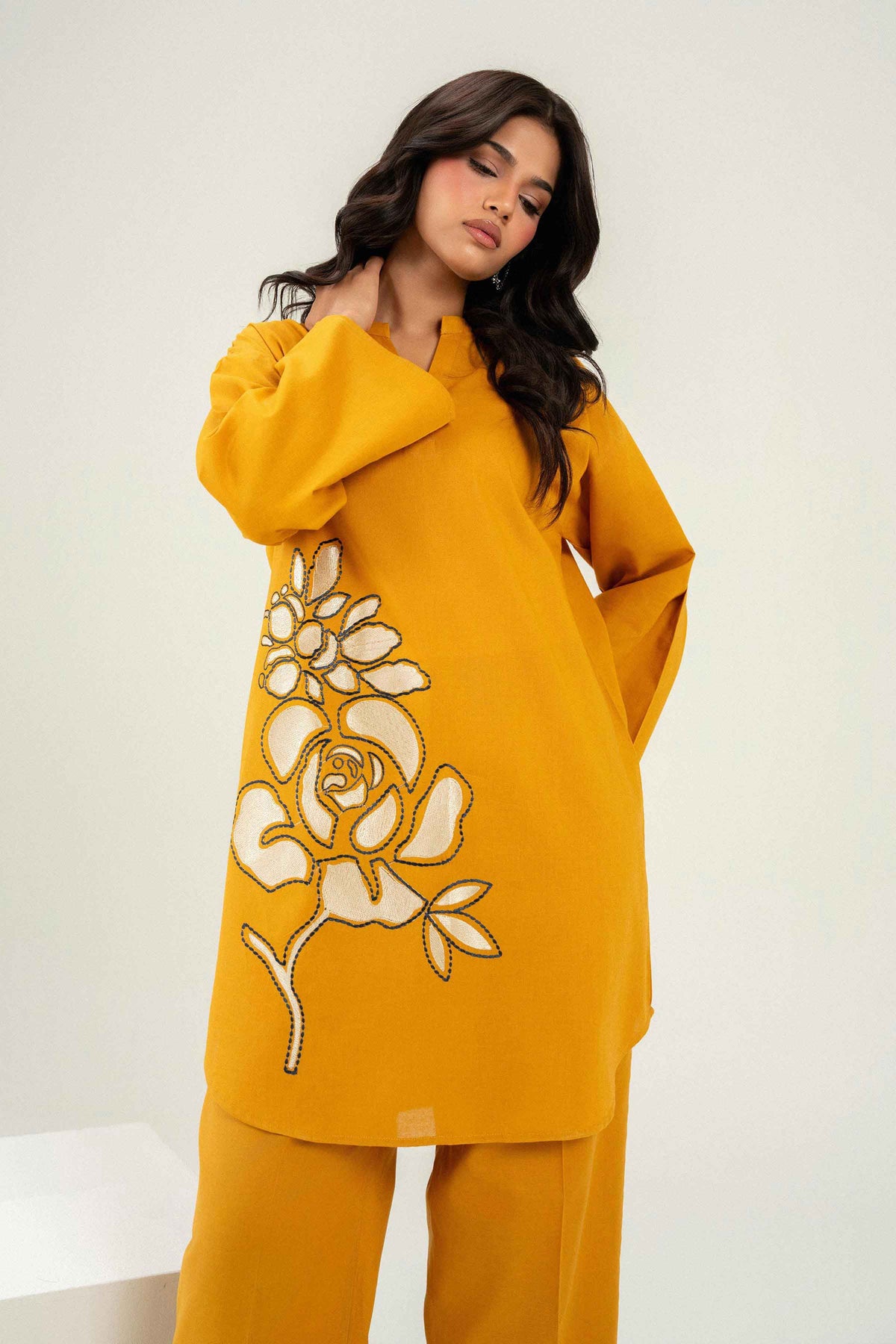 Mustard 2 Piece - Embroidered Suit - PW25-295
