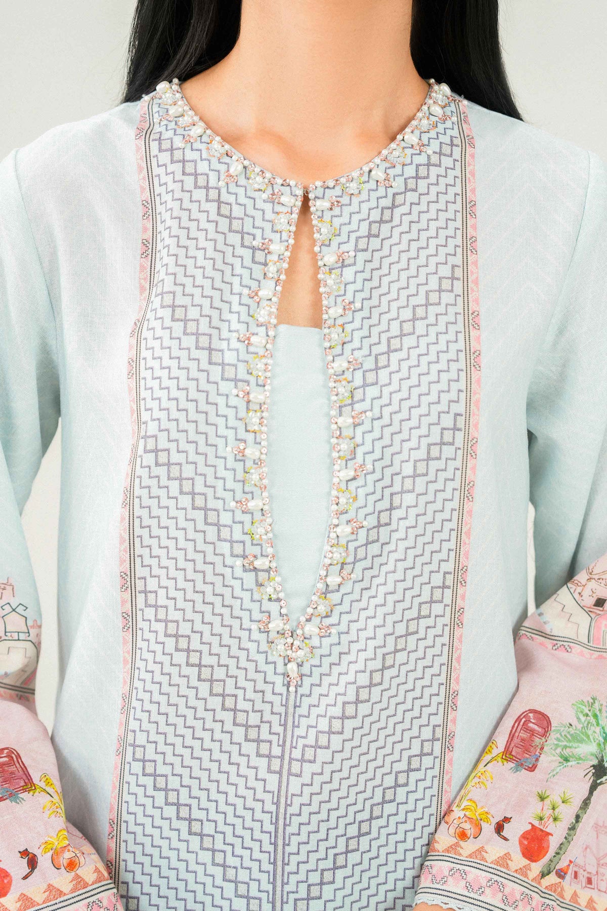 Ice Blue 2 Piece - Printed Suit - PW25-319