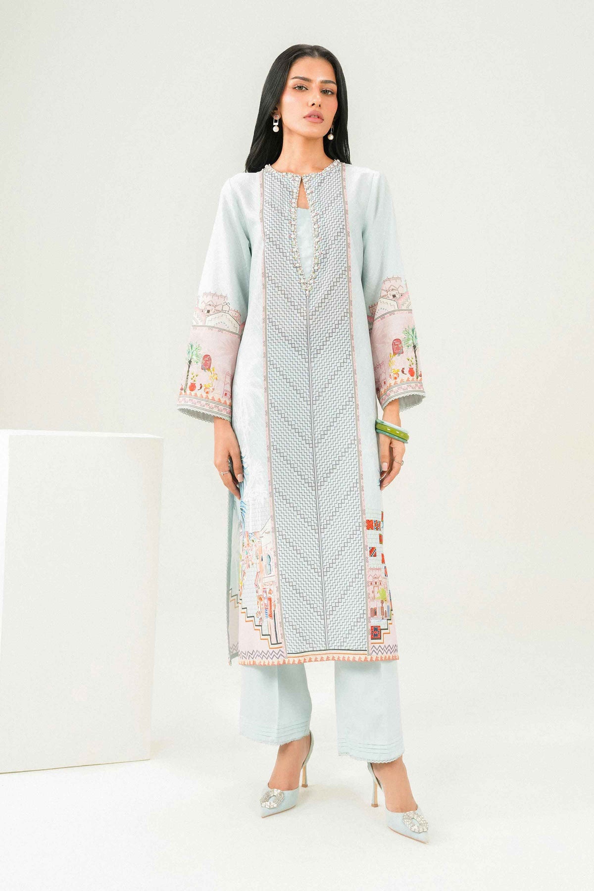 2 Piece - Printed Embroidered Suit - PW25-319