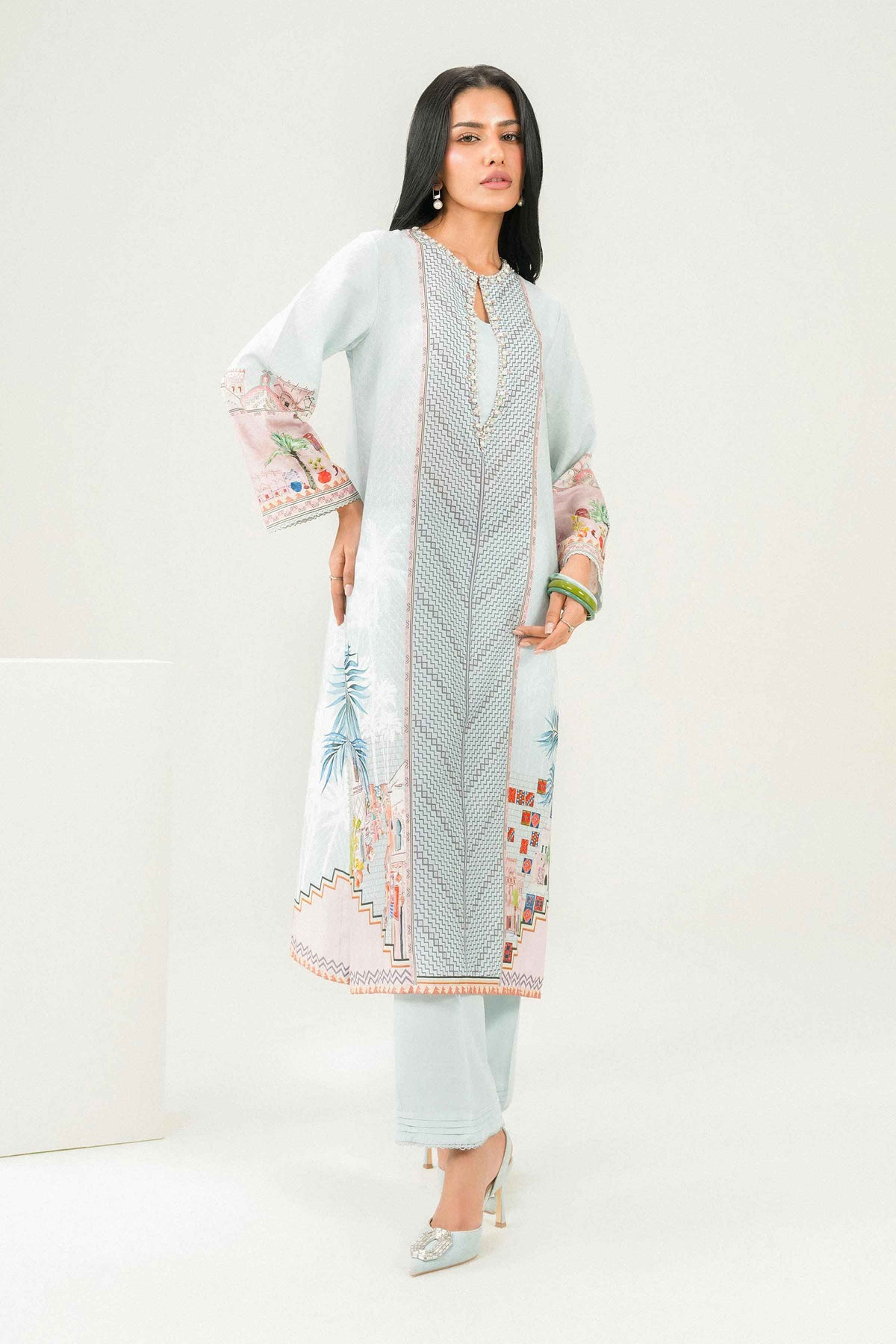 Ice Blue 2 Piece - Printed Suit - PW25-319