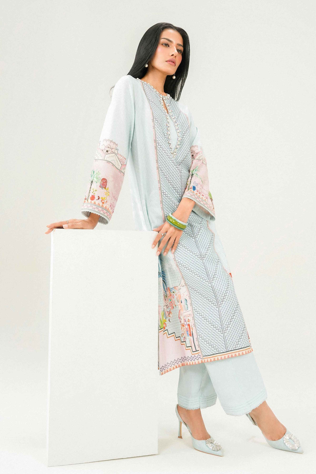 Ice Blue 2 Piece - Printed Suit - PW25-319