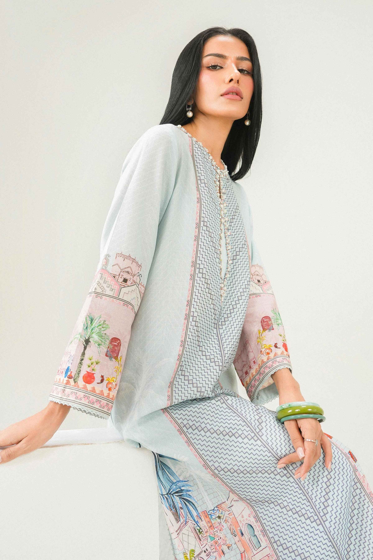2 Piece - Printed Embroidered Suit - PW25-319