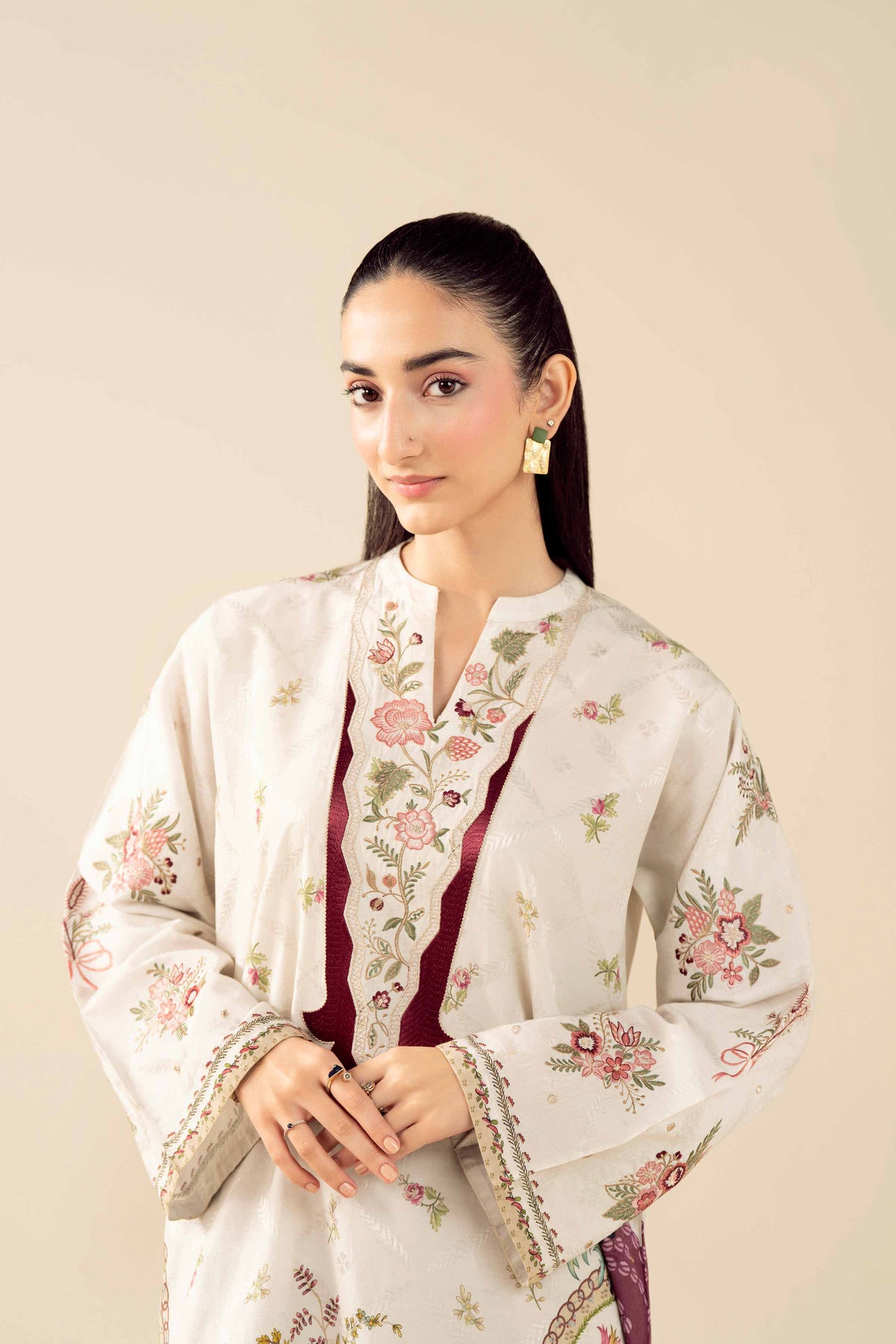 2 Piece - Printed Embroidered Suit - PW25-329