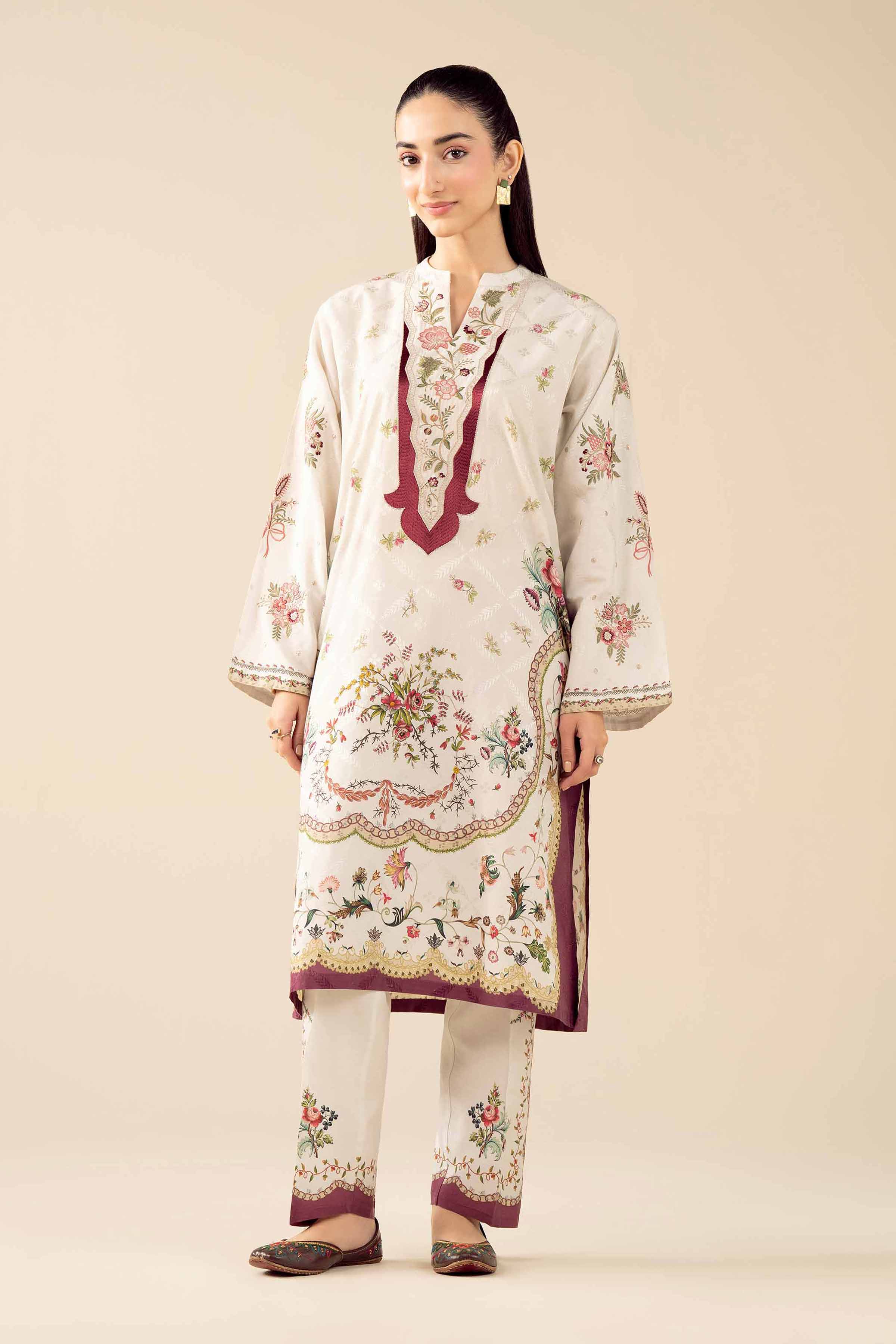 2 Piece - Printed Embroidered Suit - PW25-329