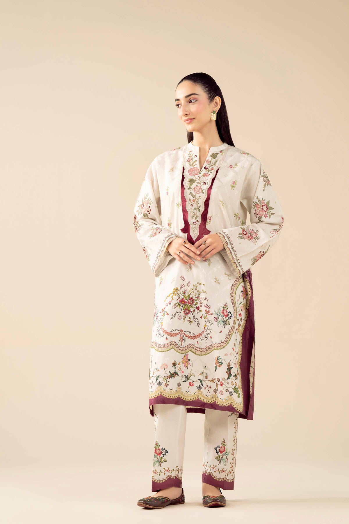 2 Piece - Printed Embroidered Suit - PW25-329