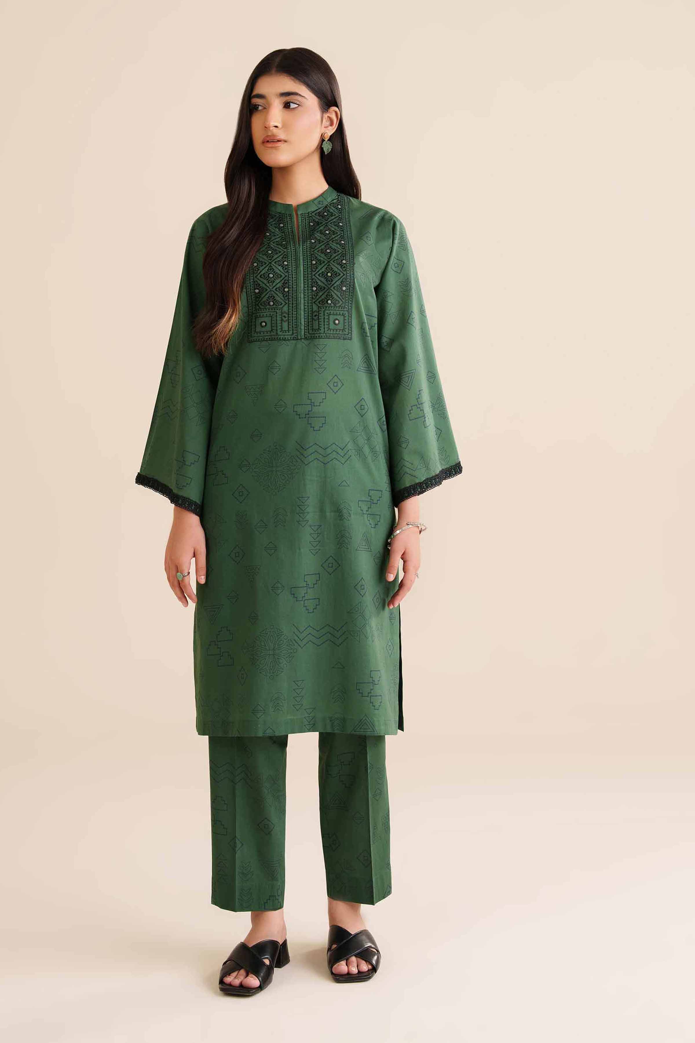 2 Piece - Printed Embroidered Suit - PW25-33
