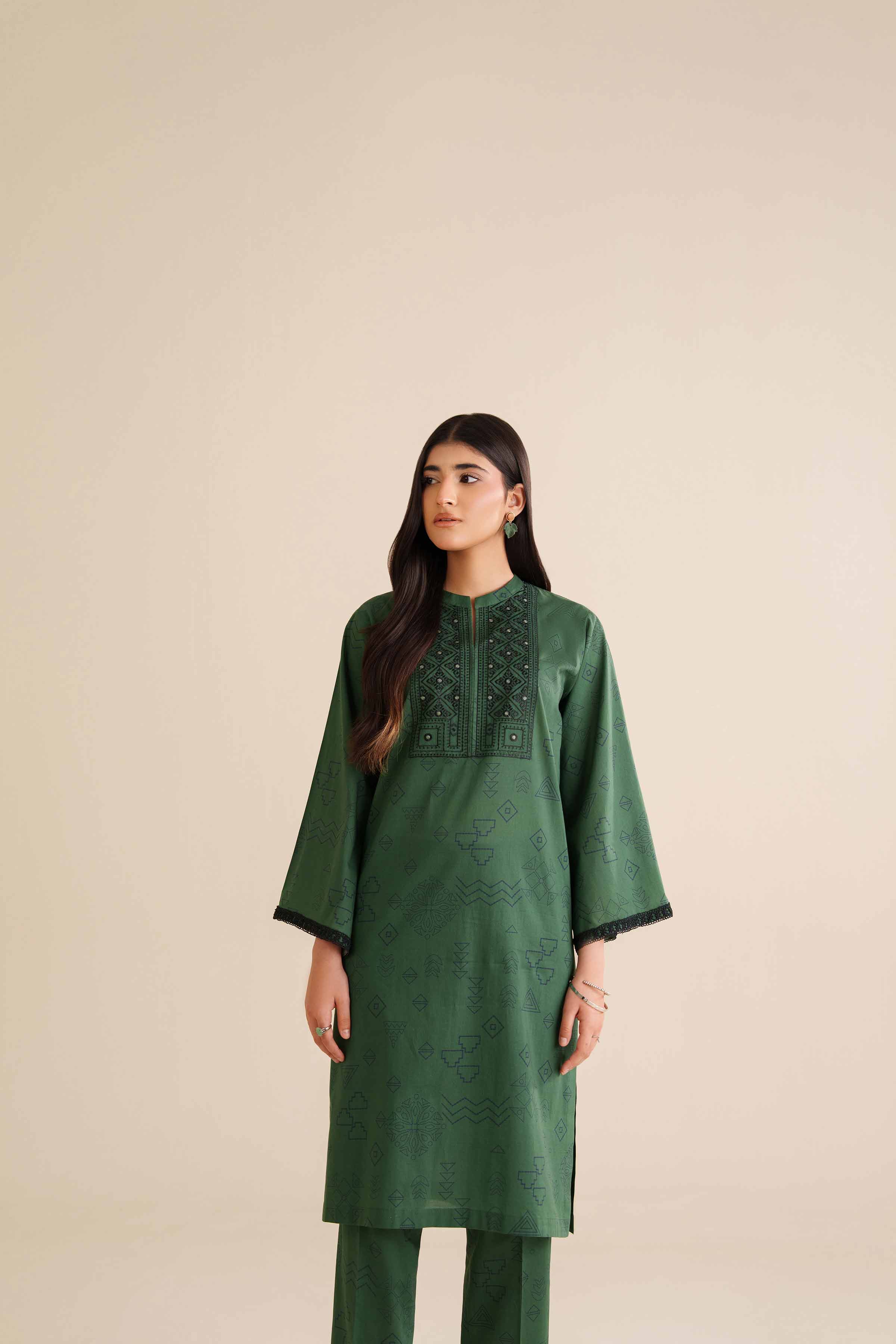 2 Piece - Printed Embroidered Suit - PW25-33