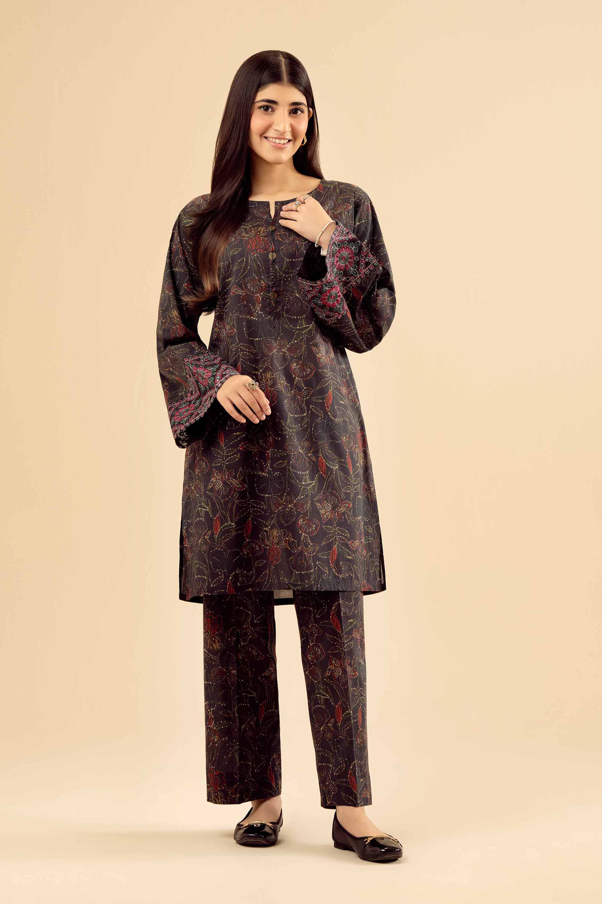2 Piece - Printed Embroidered Suit - PW25-40