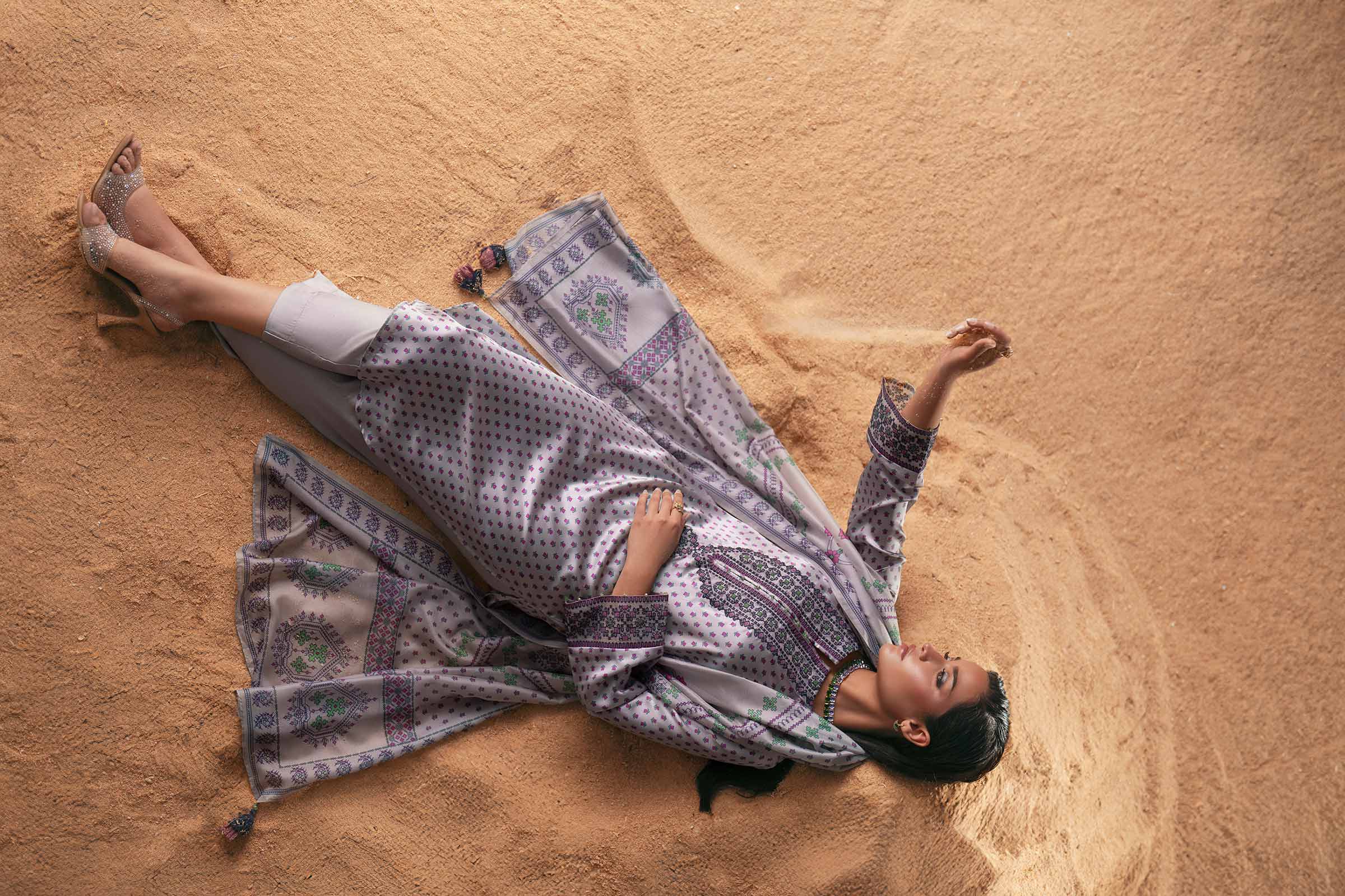 3 Piece - Printed Embroidered Suit - PW25-409