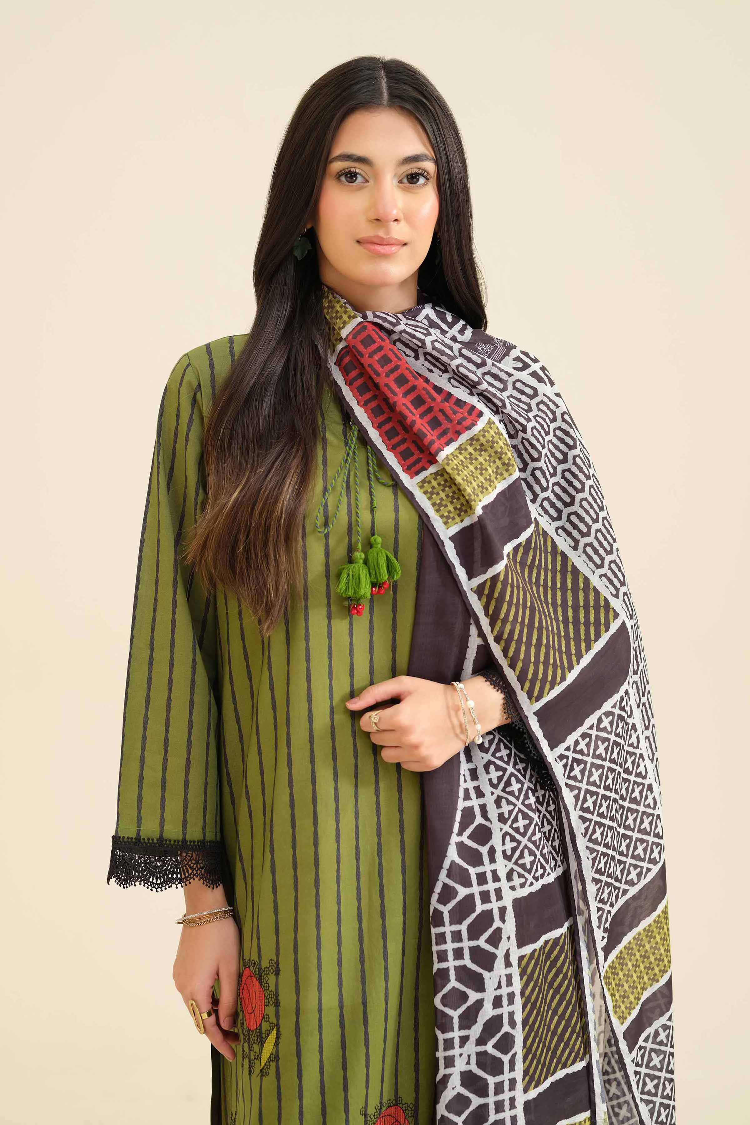 3 Piece - Printed Embroidered Suit - PW25-419