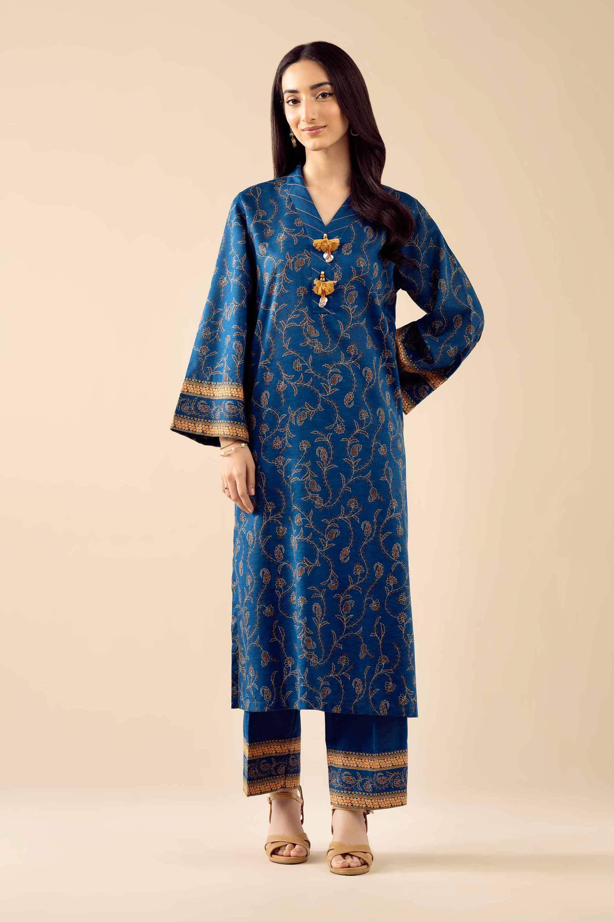 3 Piece - Printed Embroidered Suit - PW25-430