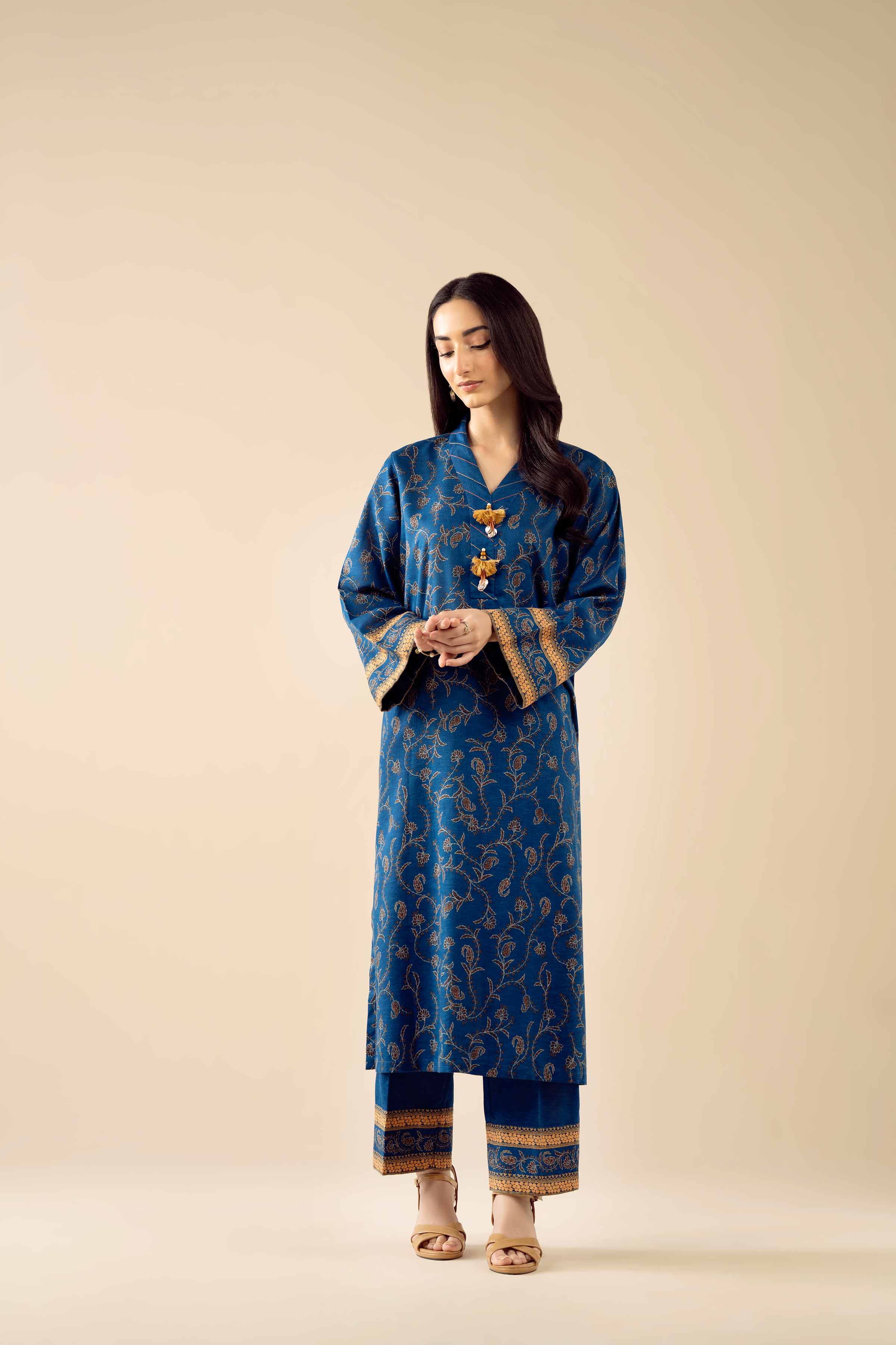 3 Piece - Printed Embroidered Suit - PW25-430