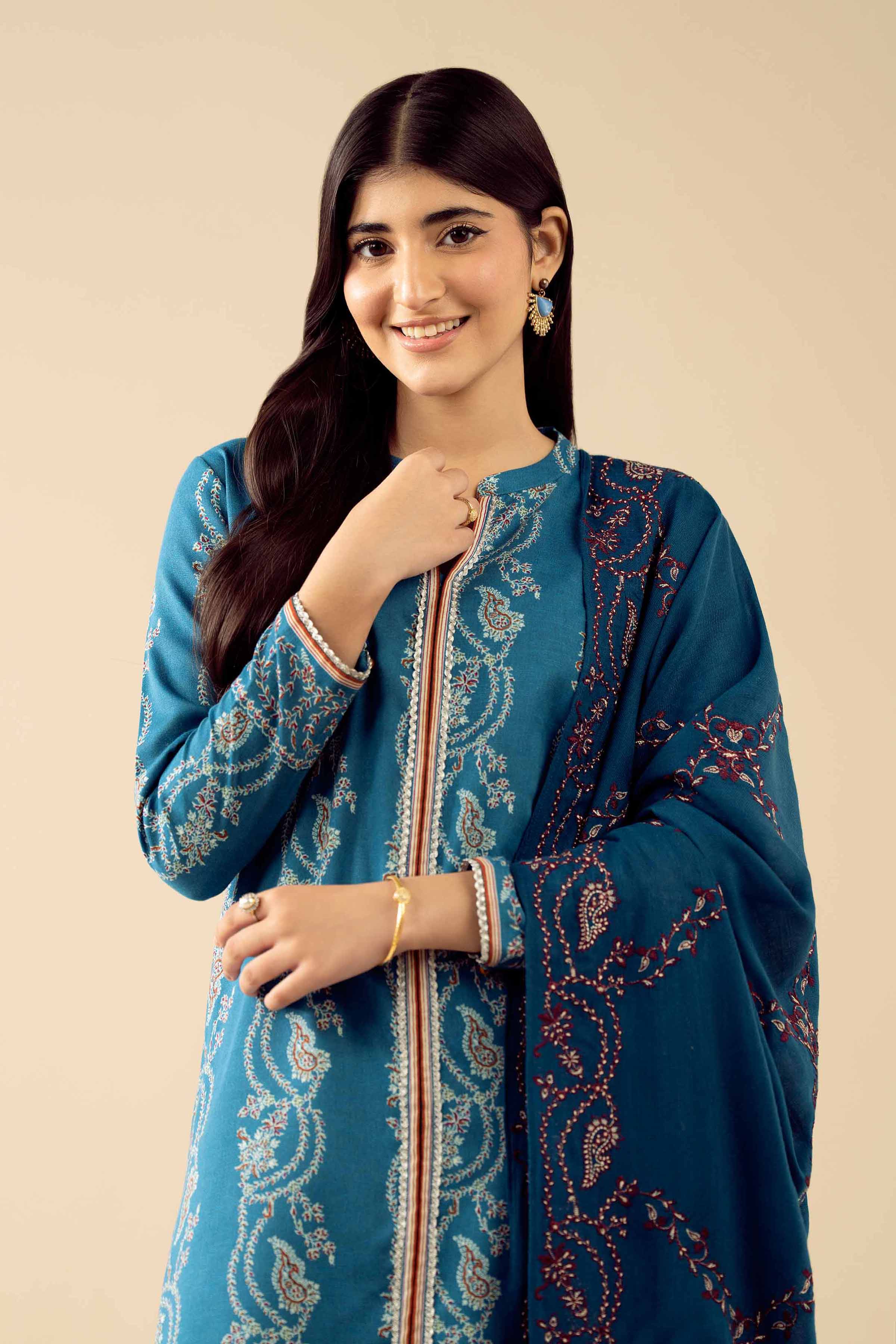 3 Piece - Printed Embroidered Suit - PW25-431