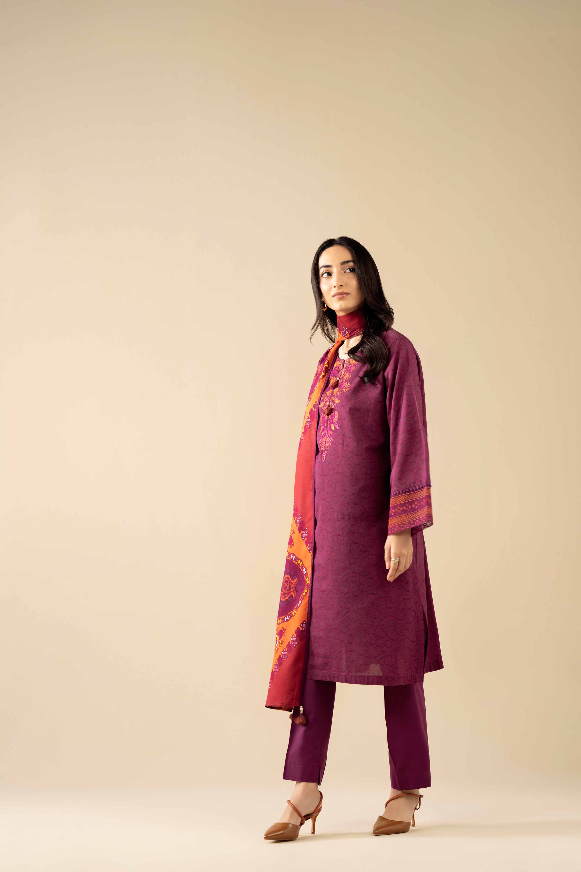 3 Piece - Printed Embroidered Suit - PW25-464