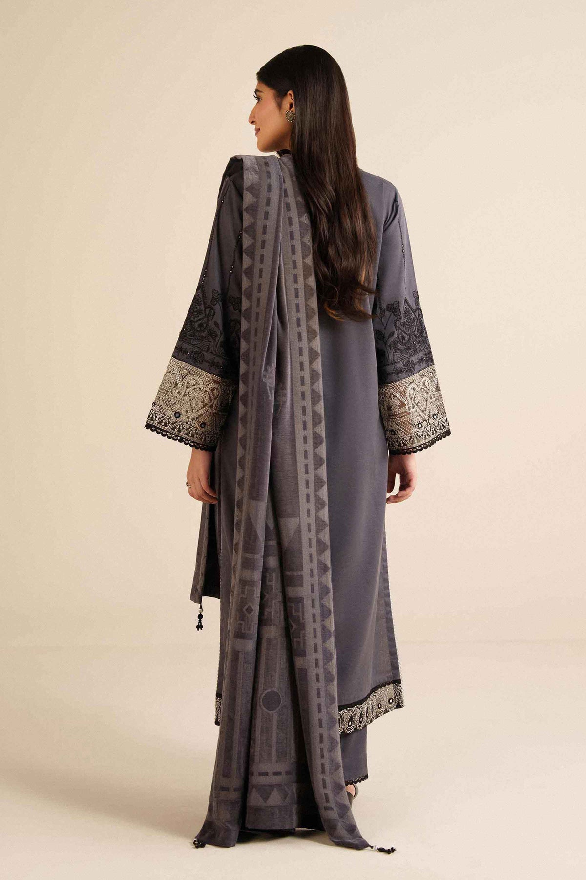Grey 3 Piece - Embroidered Suit - PW25-483