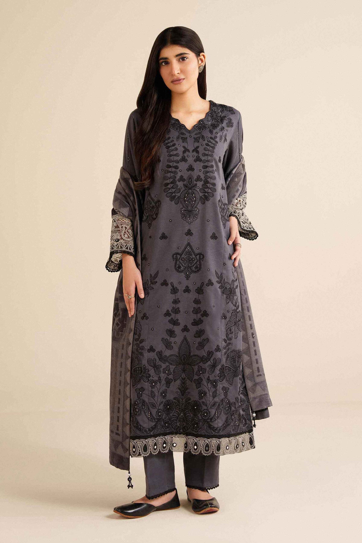 Grey 3 Piece - Embroidered Suit - PW25-483