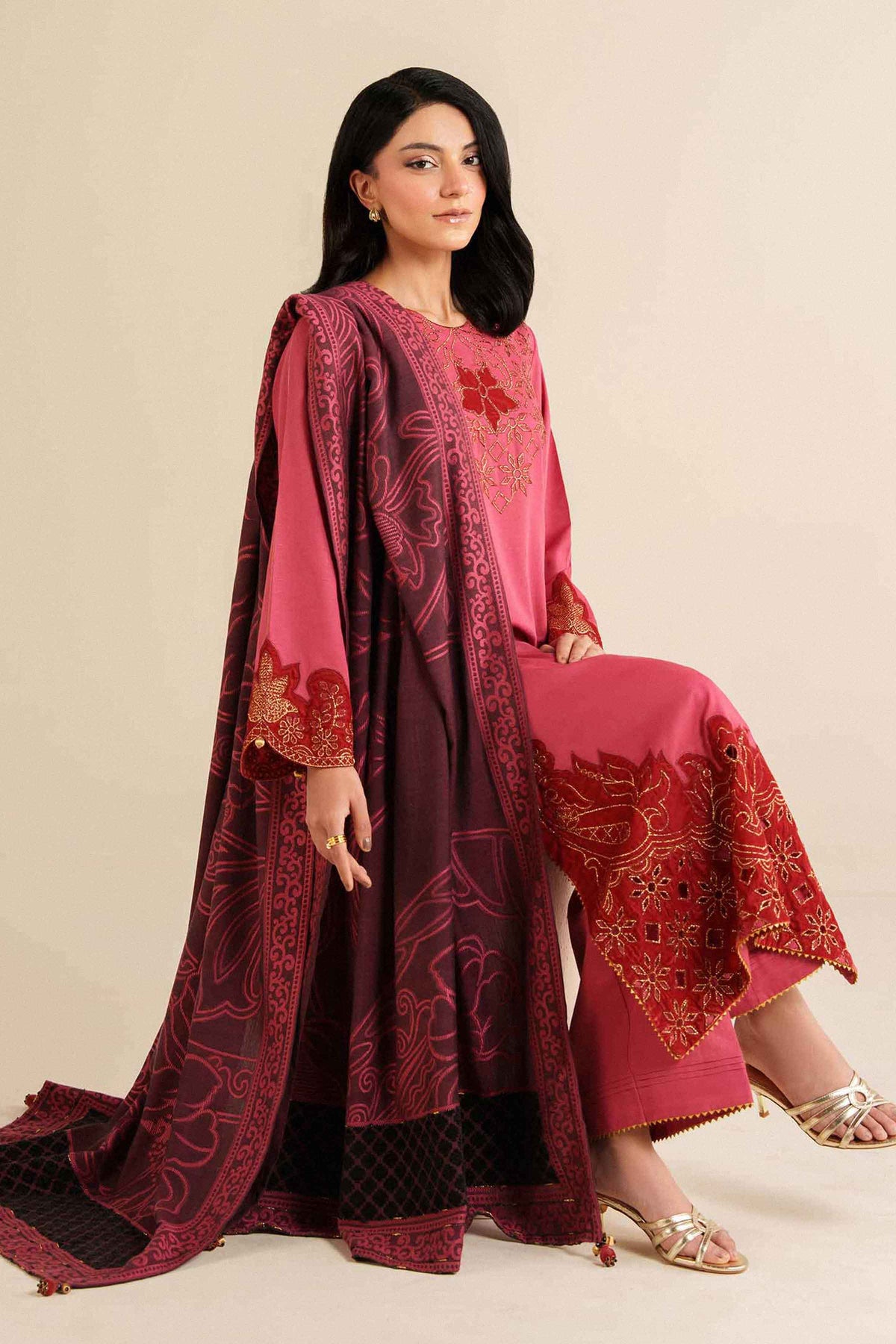 3 Piece - Embroidered Suit - PW25-488