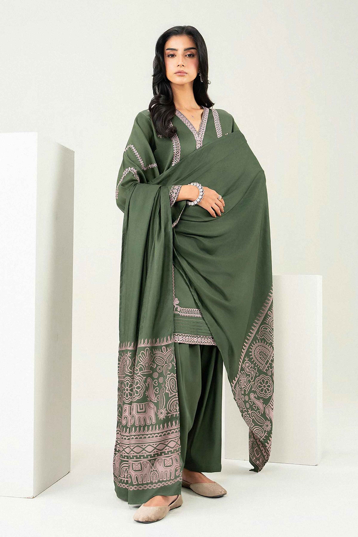 3 Piece - Embroidered Suit - PW25-499