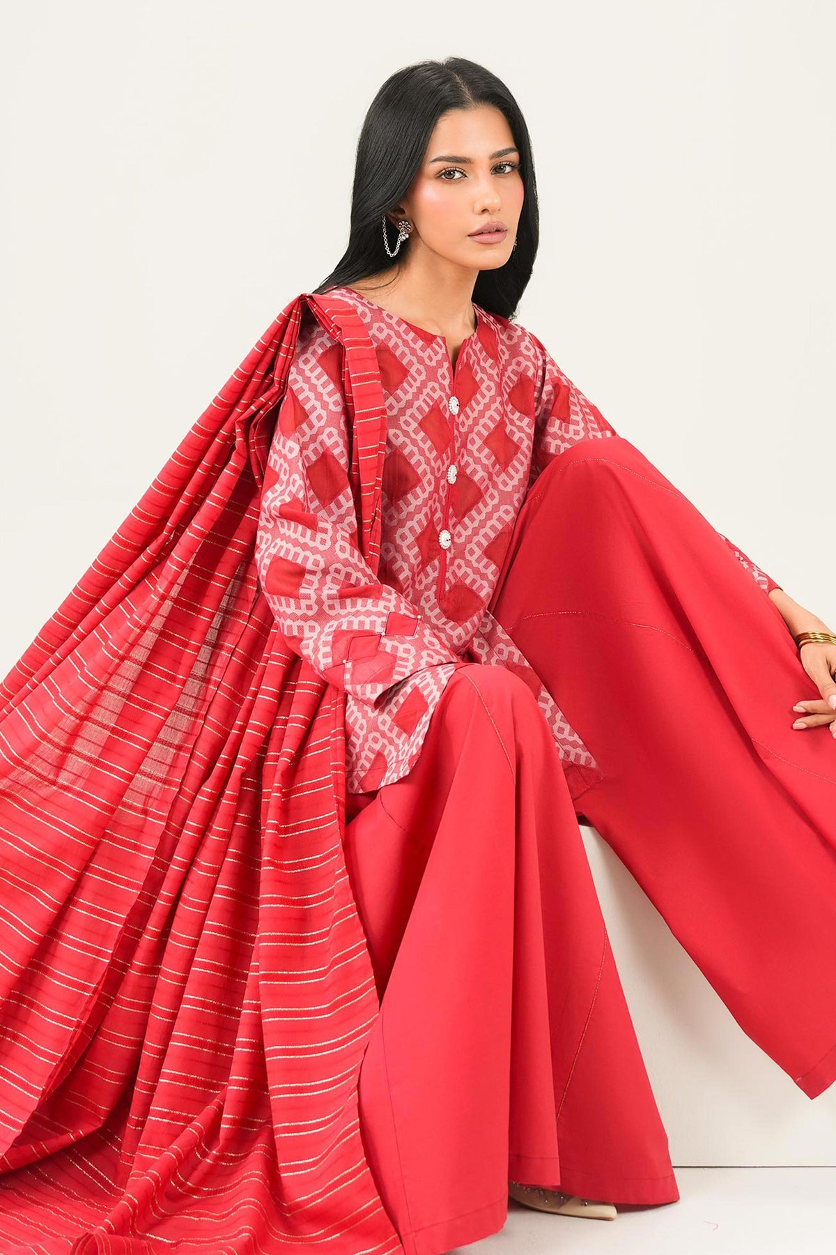 Red 3 Piece - Printed Suit - PW25-523